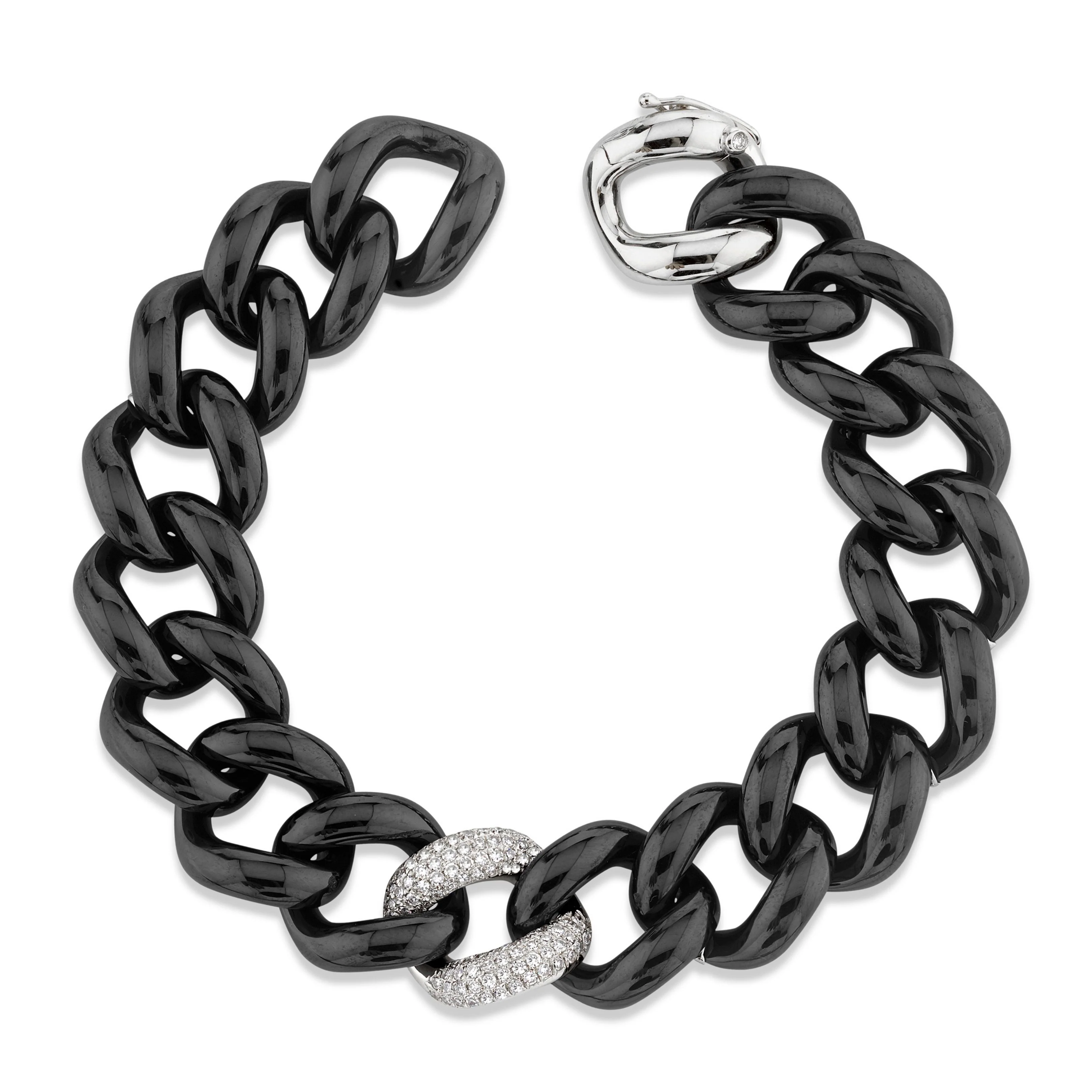 BLACK CERAMIC SINGLE PAVE JUMBO LINK BRACELET