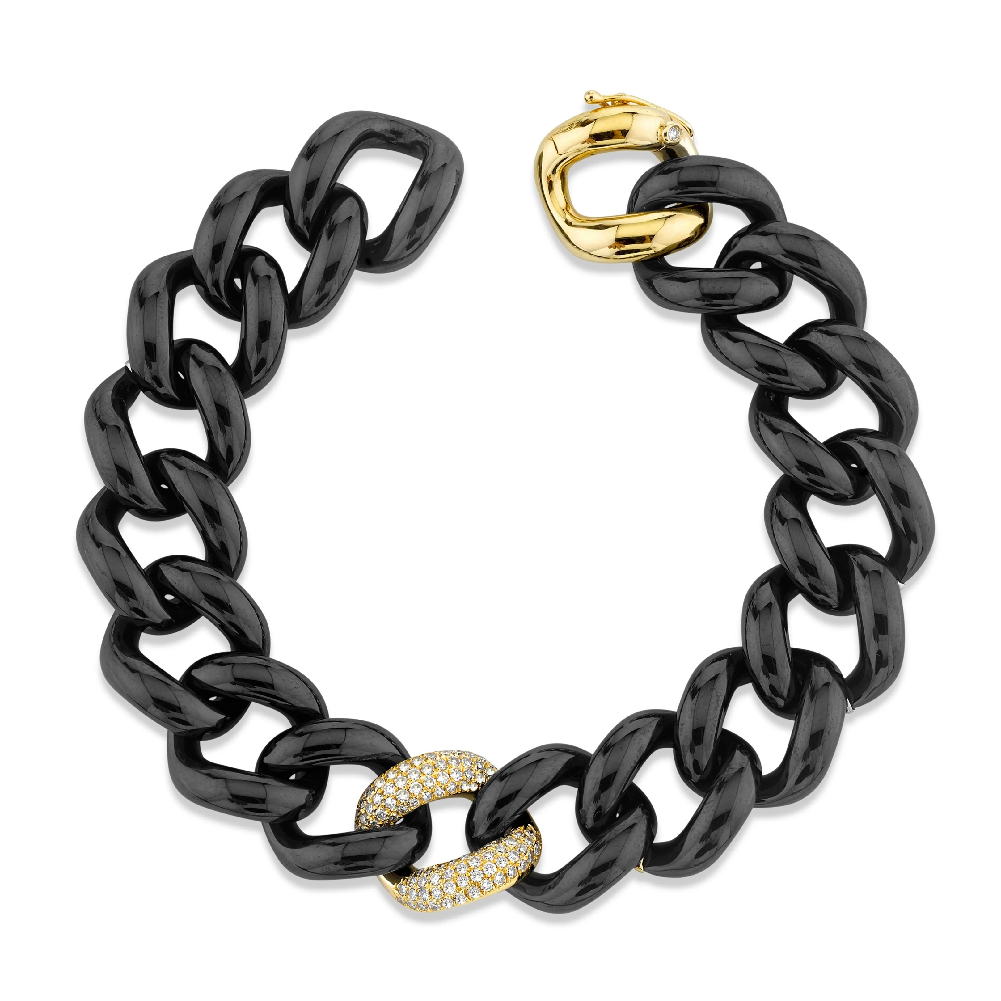 BLACK CERAMIC SINGLE PAVE JUMBO LINK BRACELET - Image 4