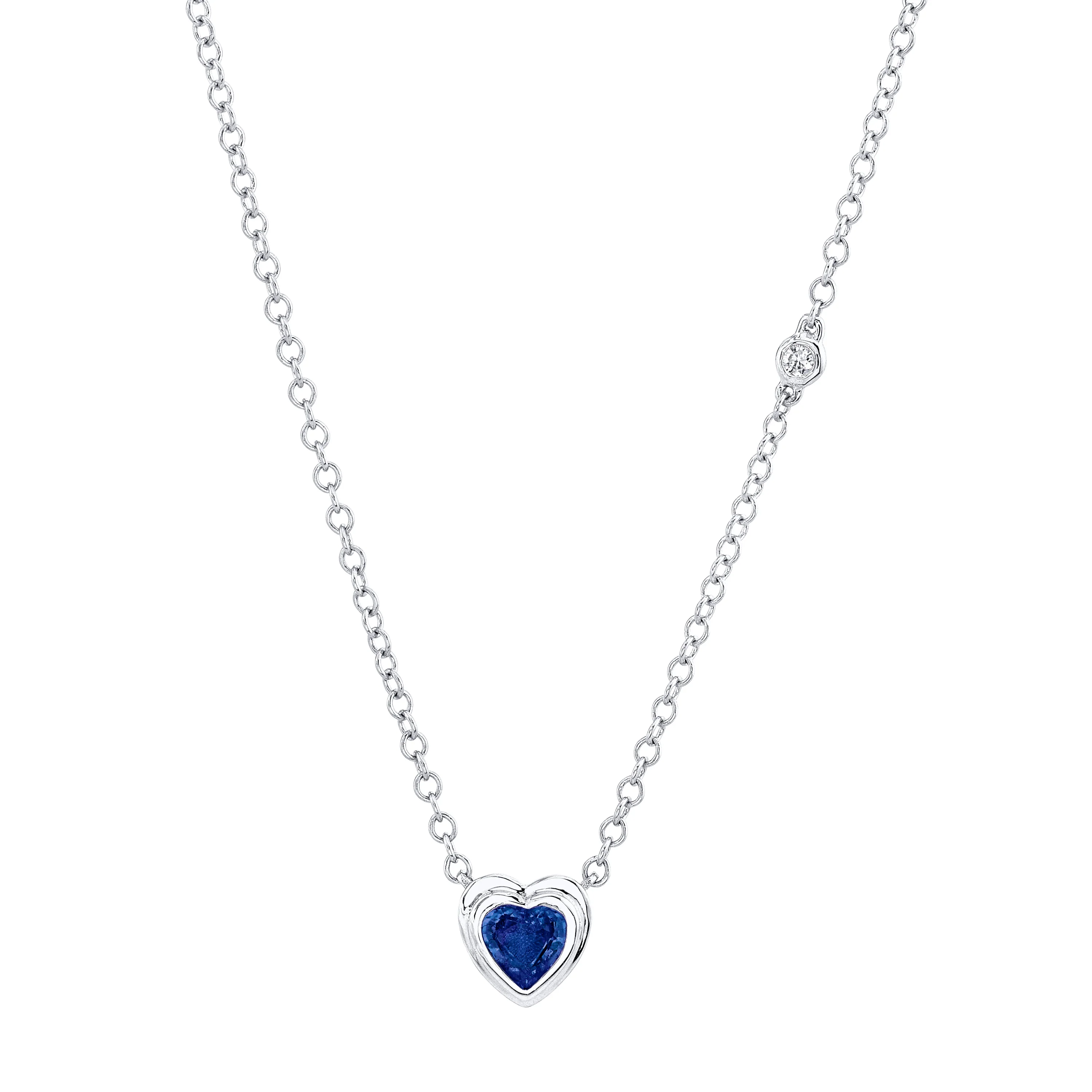 MINI ME BLUE SAPPHIRE BEZEL HEART NECKLACE - Image 3