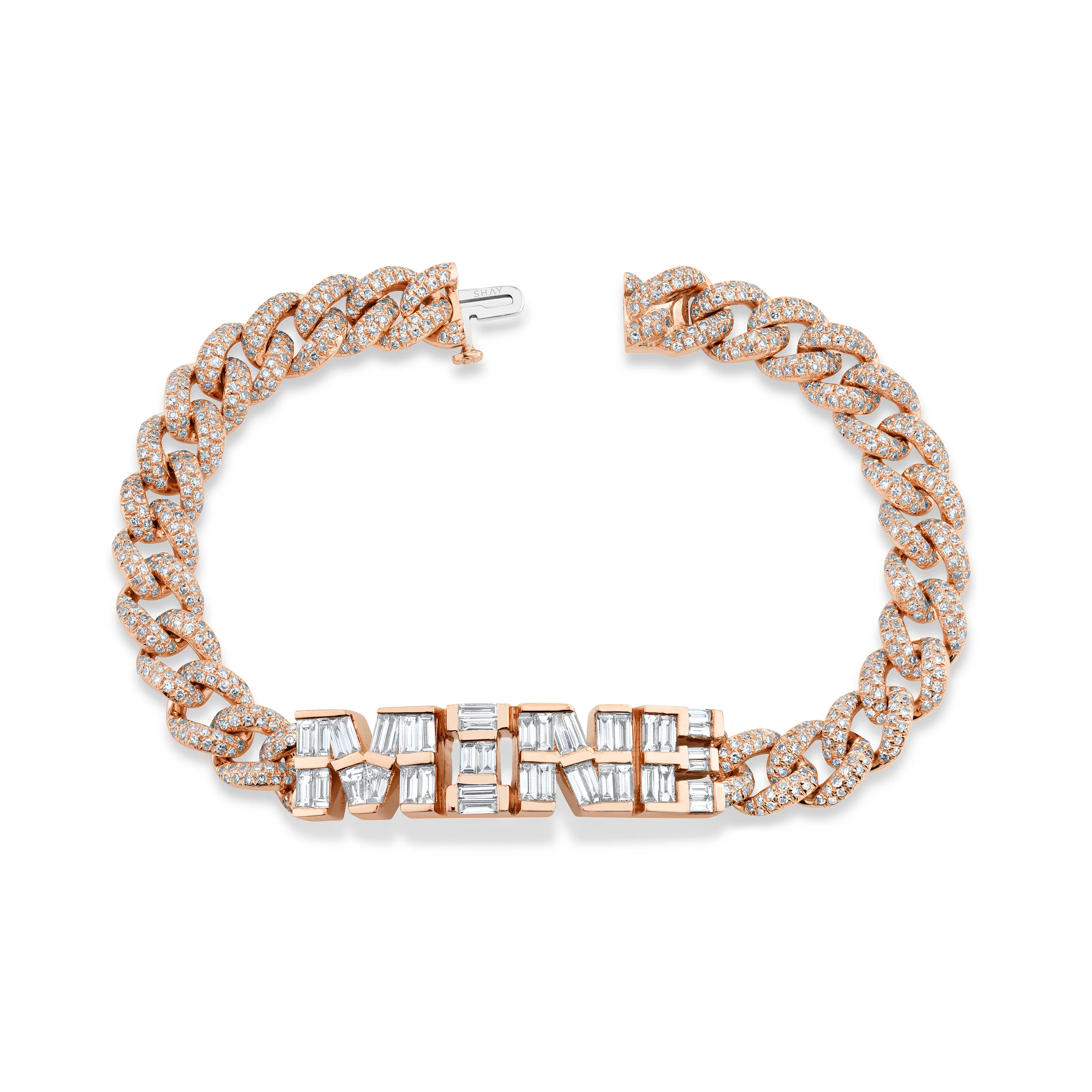 DIAMOND BAGUETTE 4 LETTER MEDIUM LINK BRACELET