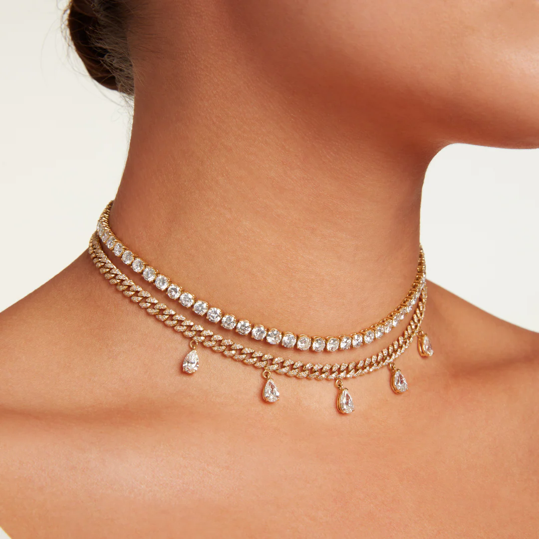 DIAMOND 5 PEAR DROP MINI LINK NECKLACE - Image 2