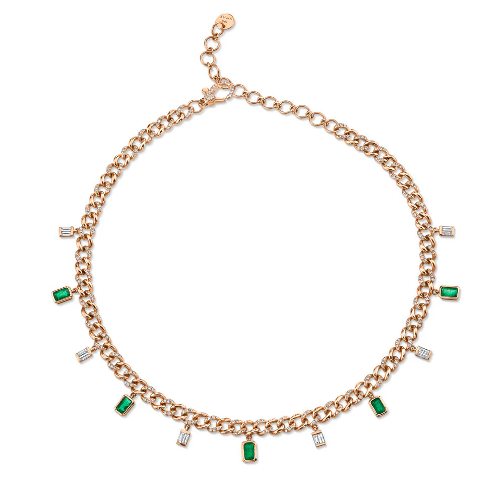 DIAMOND & EMERALD BAGUETTE DROP LINK ANKLET - Image 3