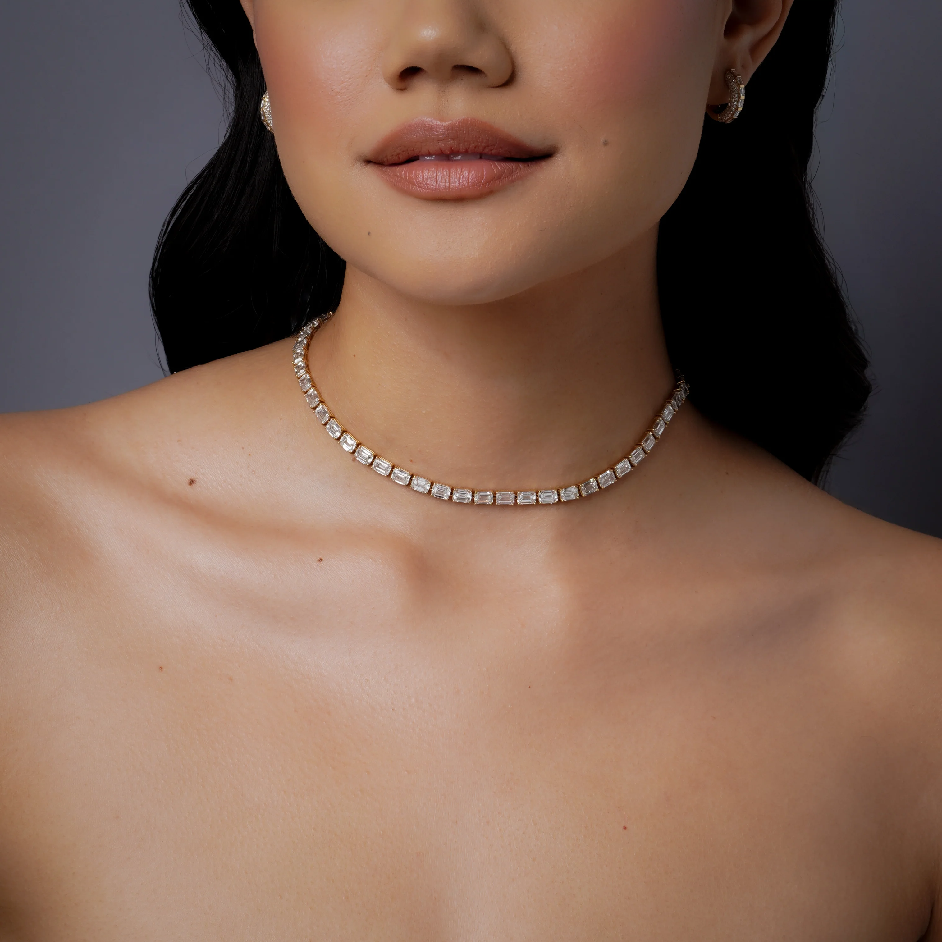 DIAMOND EMERALD CUT EAST WEST TENNIS NECKLACE