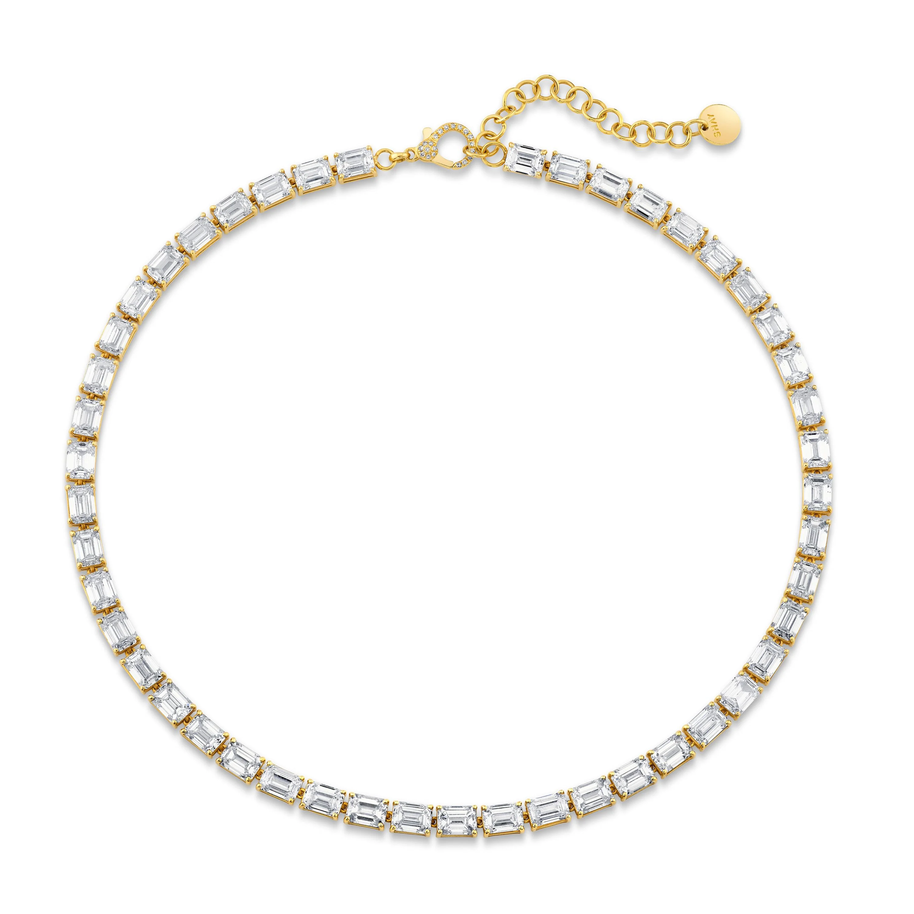DIAMOND EMERALD CUT EAST WEST TENNIS NECKLACE - Image 3