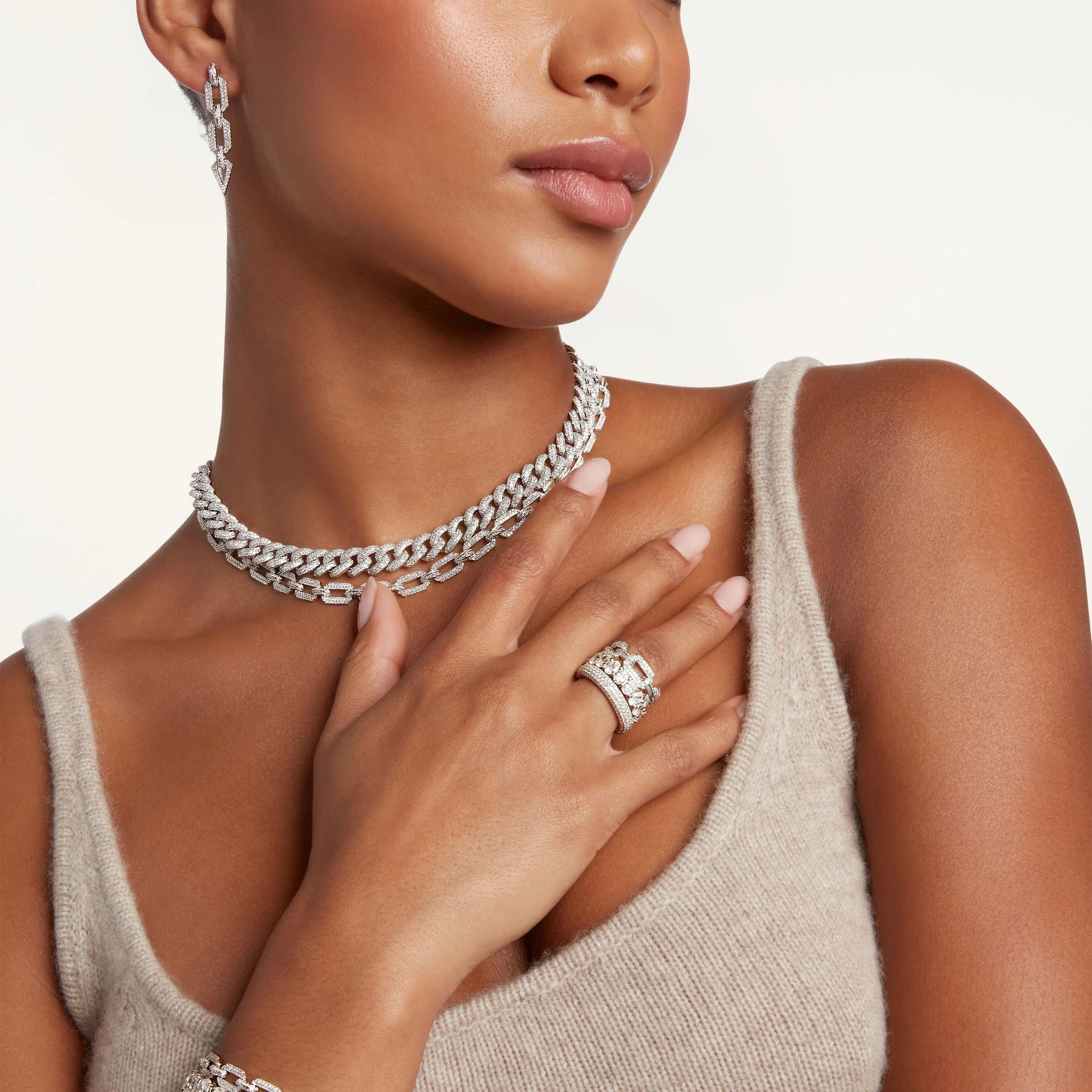 DIAMOND PAVE DOME FLAT LINK RING - Image 2
