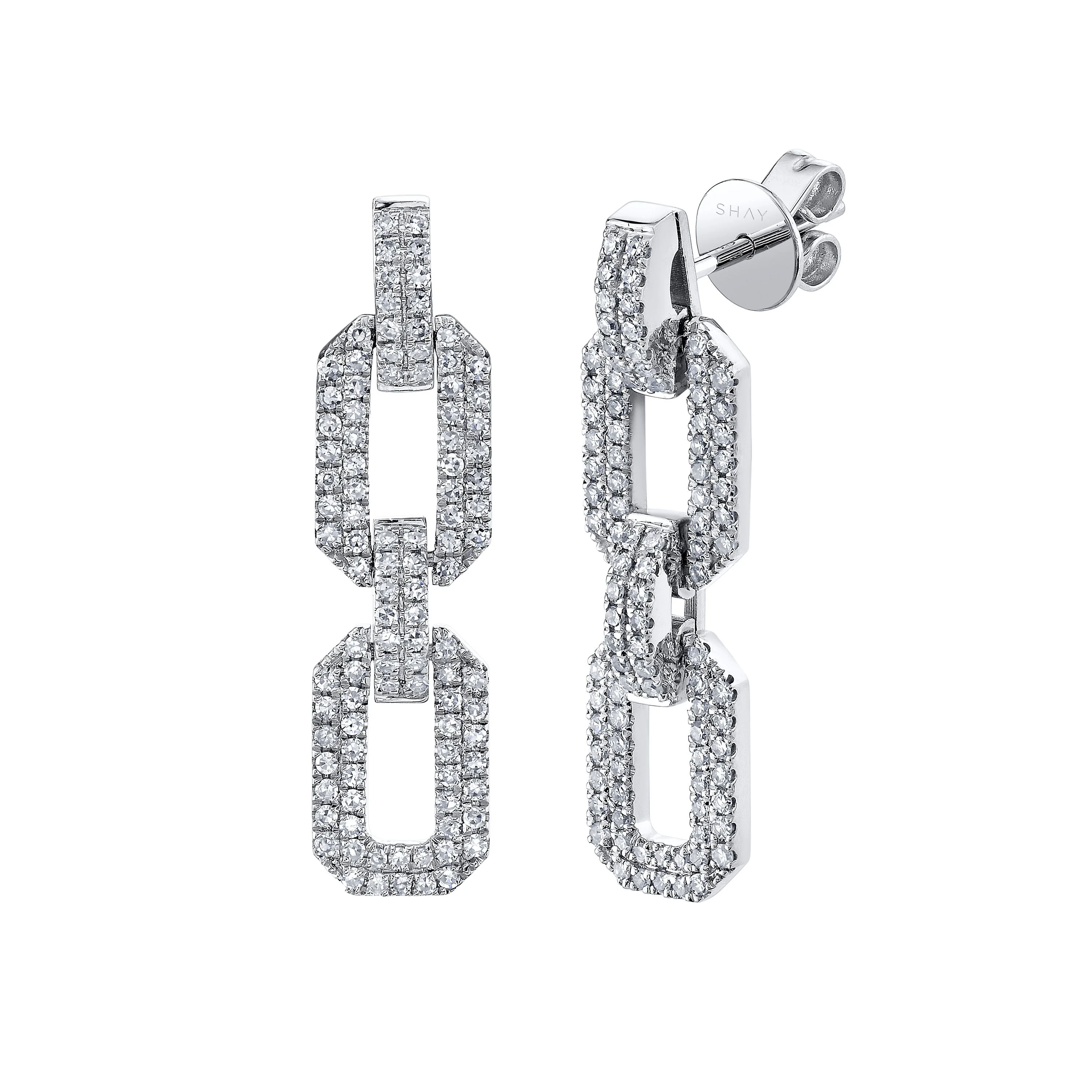 DIAMOND PAVE FLAT GEO LINK EARRINGS - Image 2