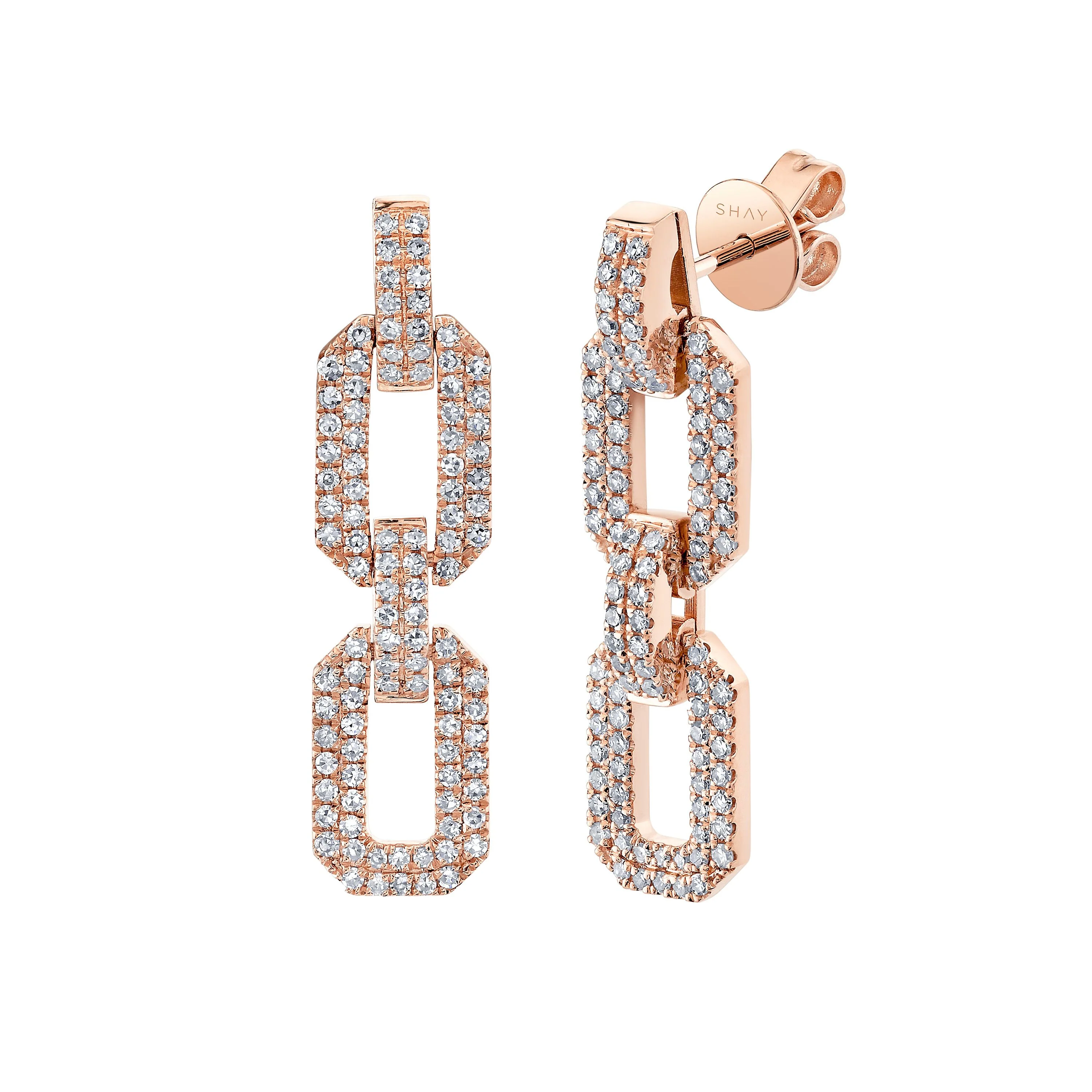 DIAMOND PAVE FLAT GEO LINK EARRINGS - Image 3