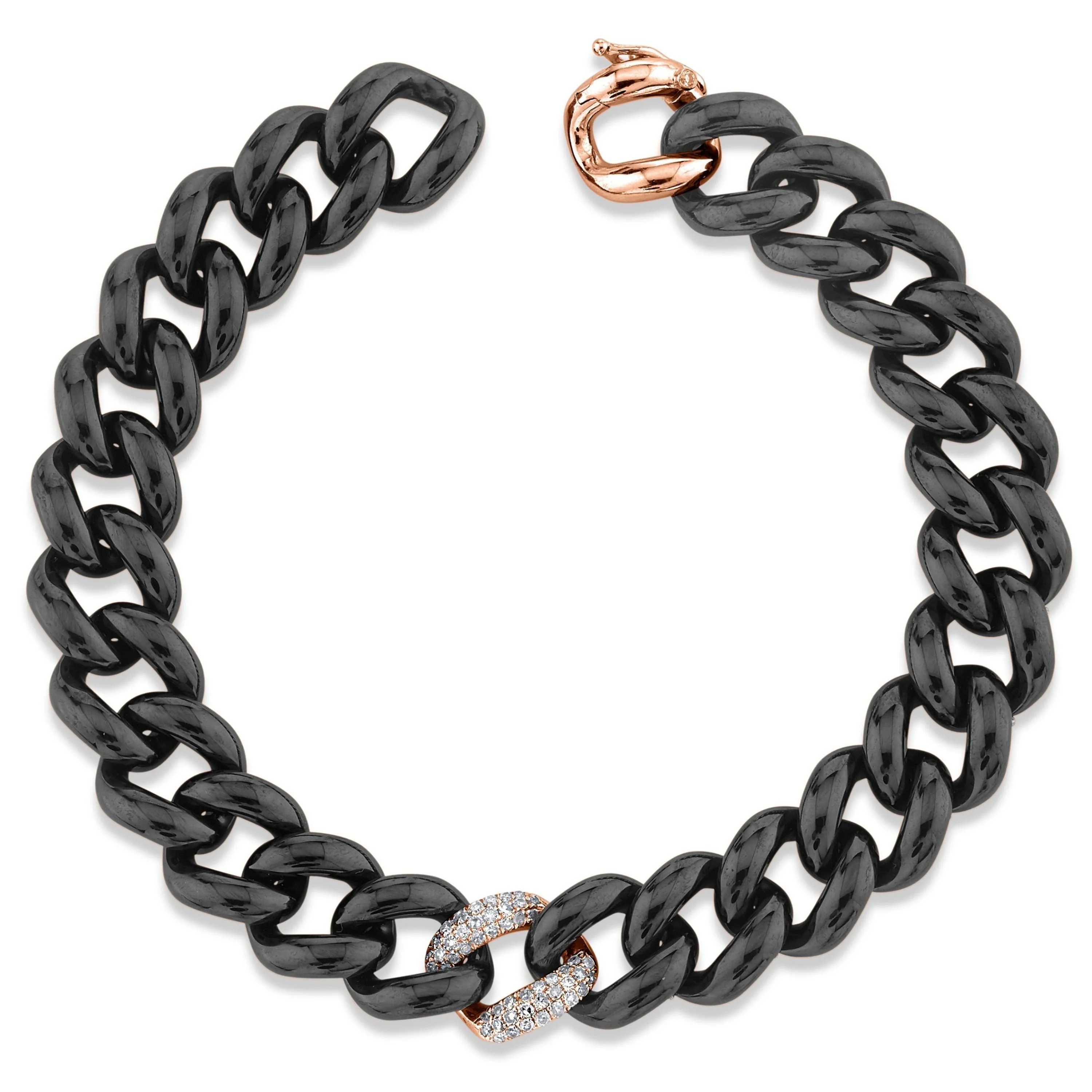 DIAMOND SINGLE PAVE & BLACK CERAMIC ESSENTIAL LINK BRACELET - Image 4