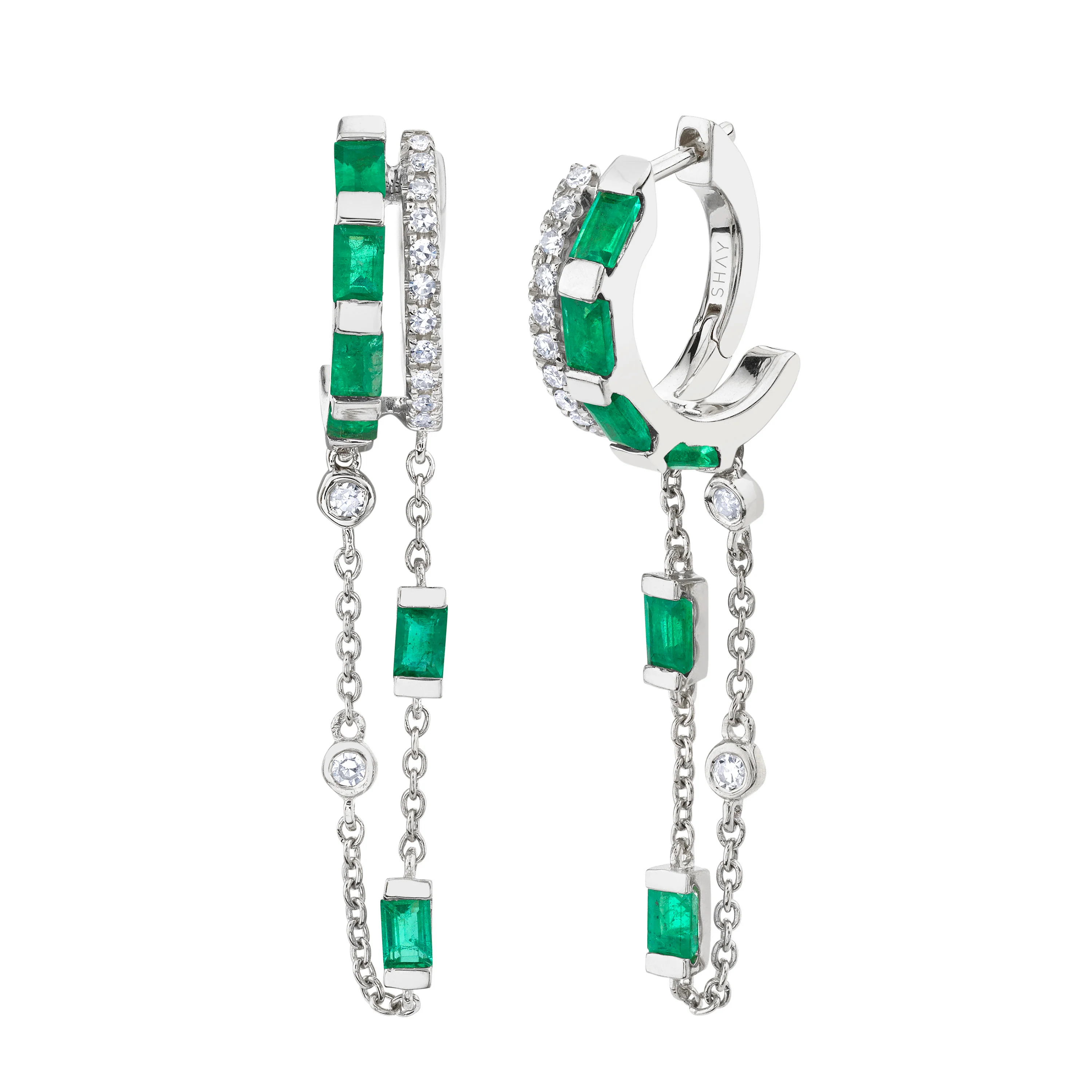 EMERALD & DIAMOND DOUBLE FRINGE HUGGIES - Image 3
