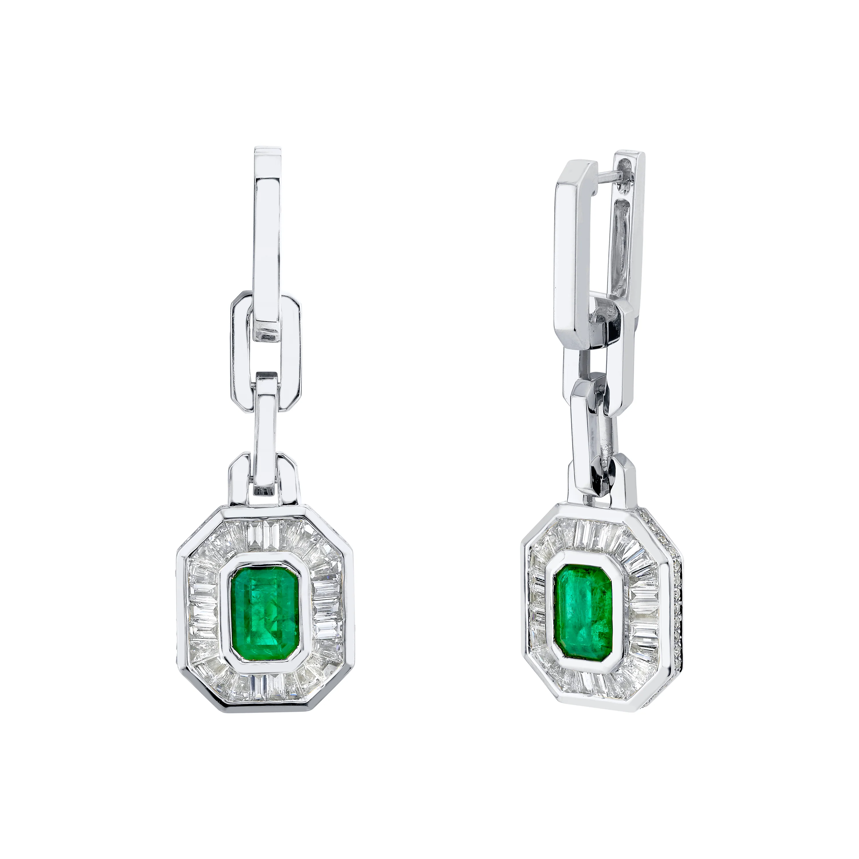 EMERALD & DIAMOND HALO DROP EARRINGS - Image 3