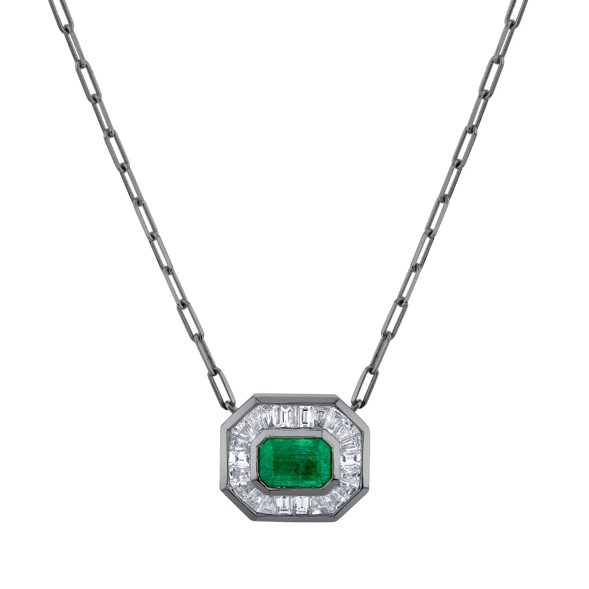 EMERALD & DIAMOND HALO NECKLACE - Image 5