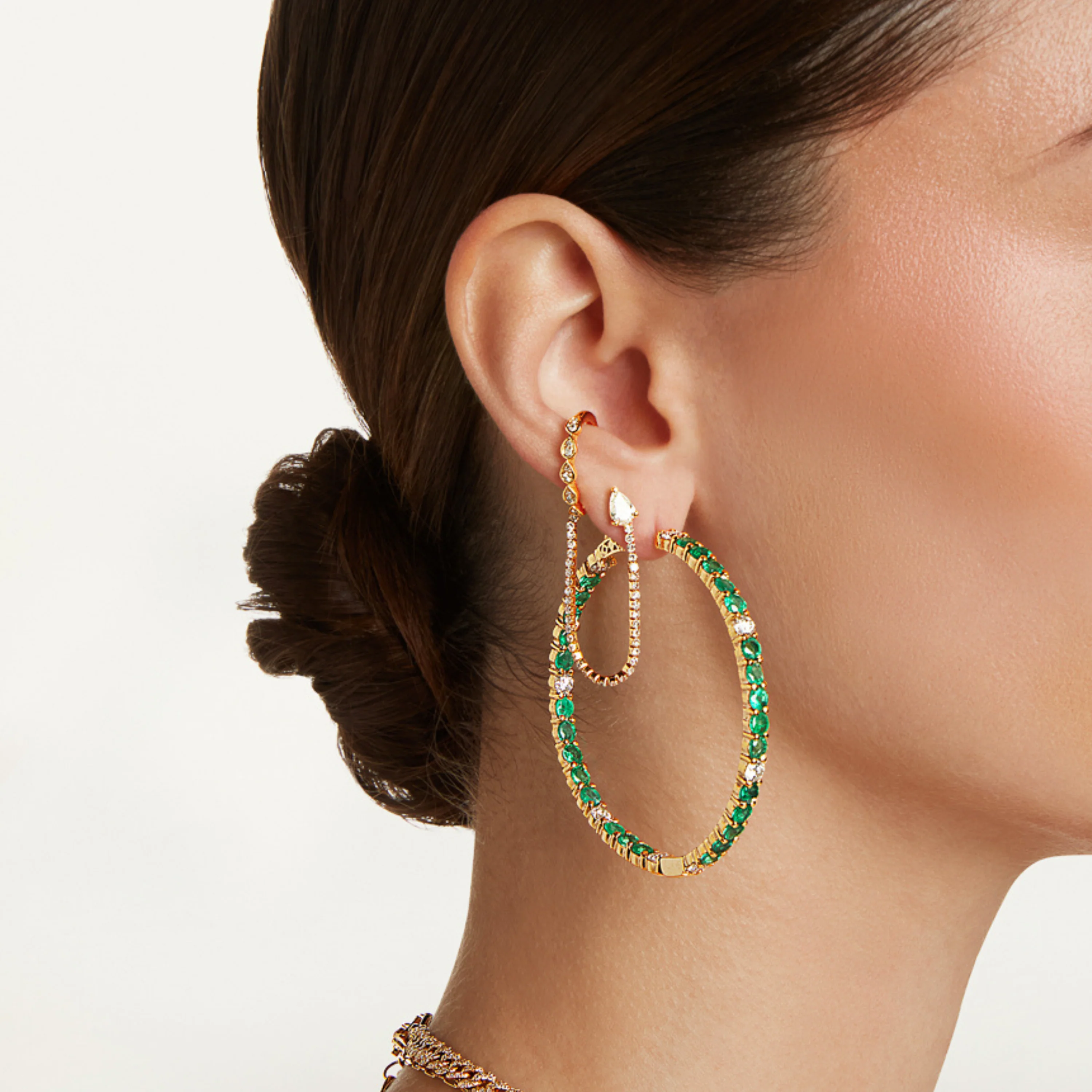 EMERALD & DIAMOND LARGE HOOPS - Image 2