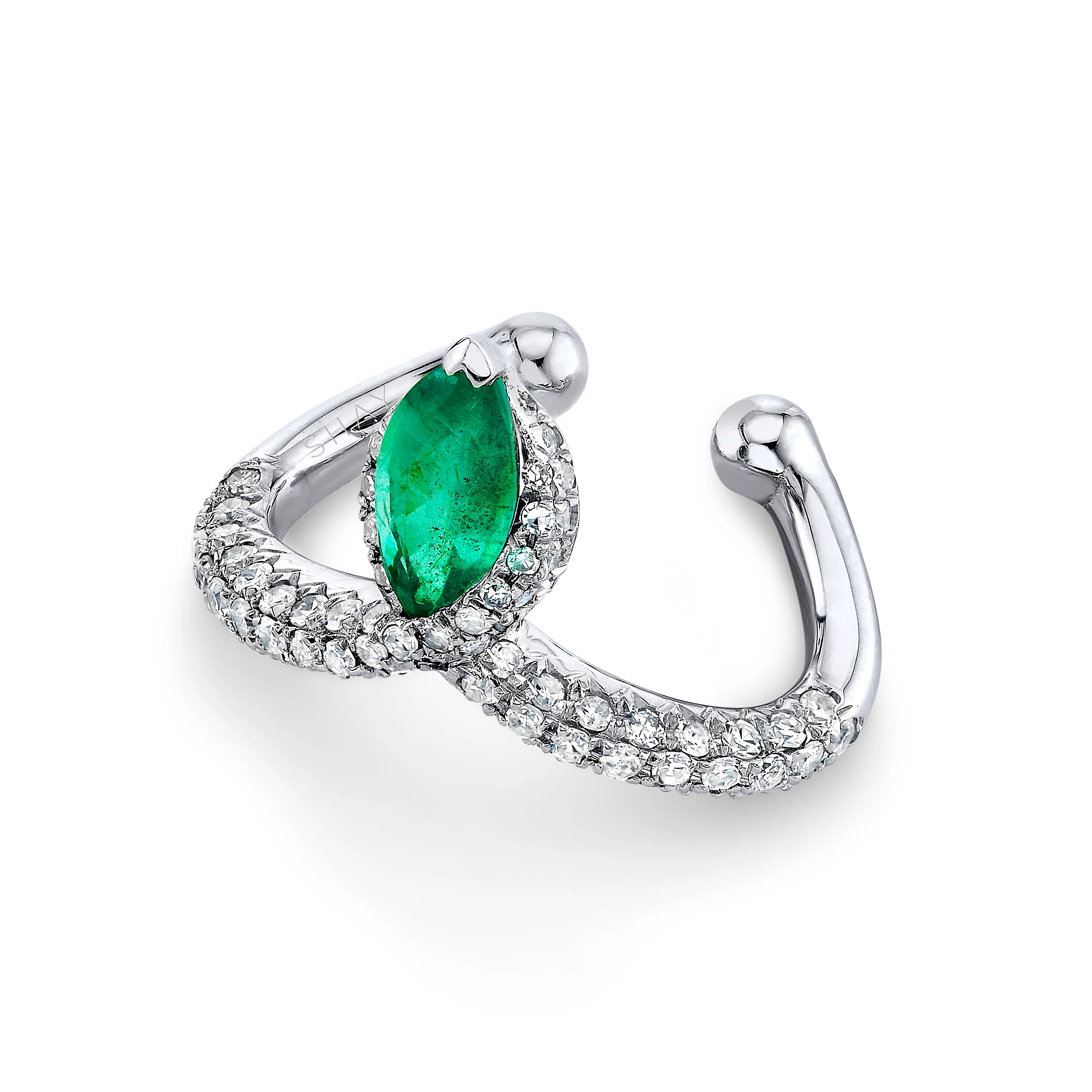 EMERALD MARQUISE CHEVRON EAR CUFF - Image 3