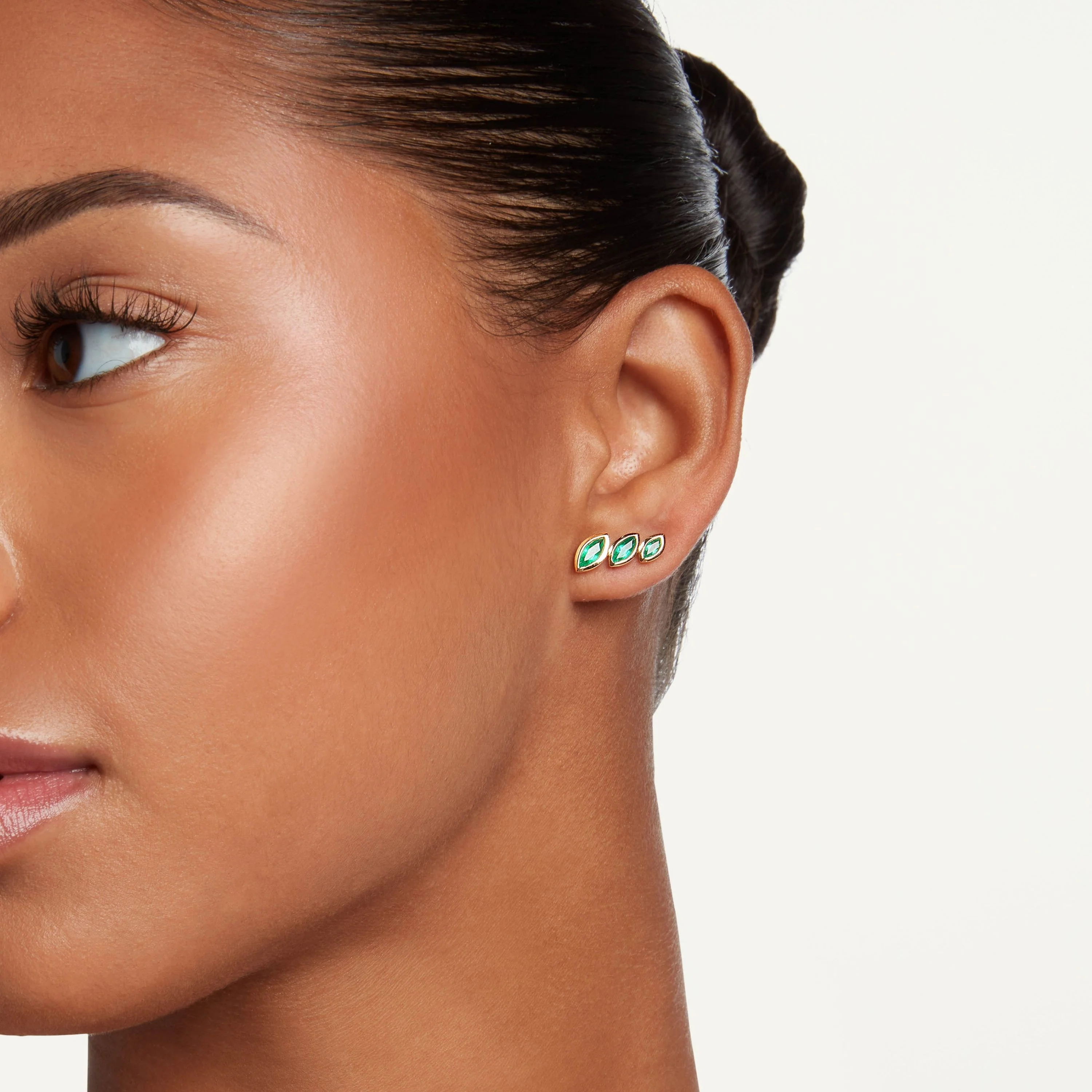 EMERALD STACKED MARQUISE SINGLE STUD - Image 2