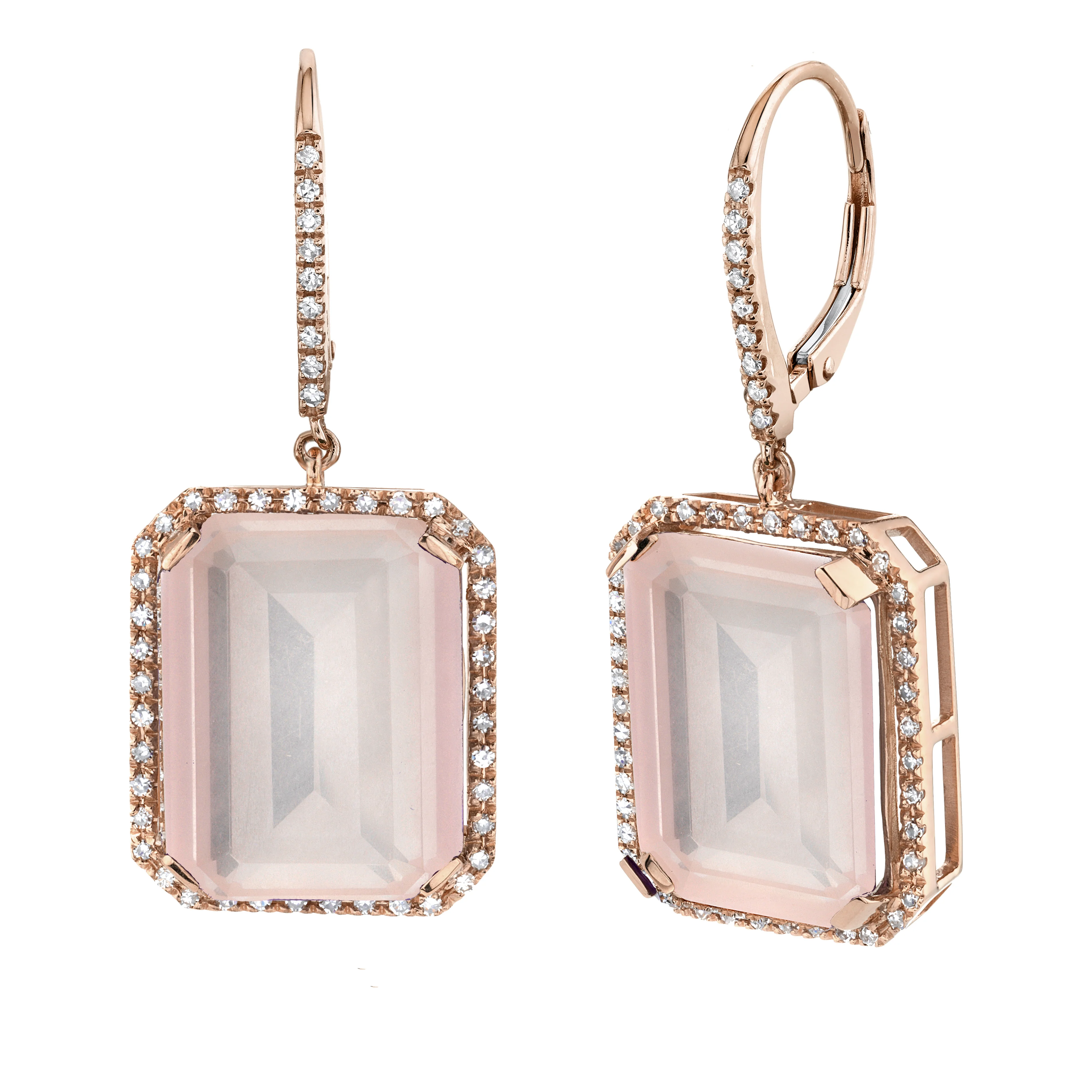 LIGHT PINK CRYSTAL & DIAMOND PORTRAIT EARRINGS