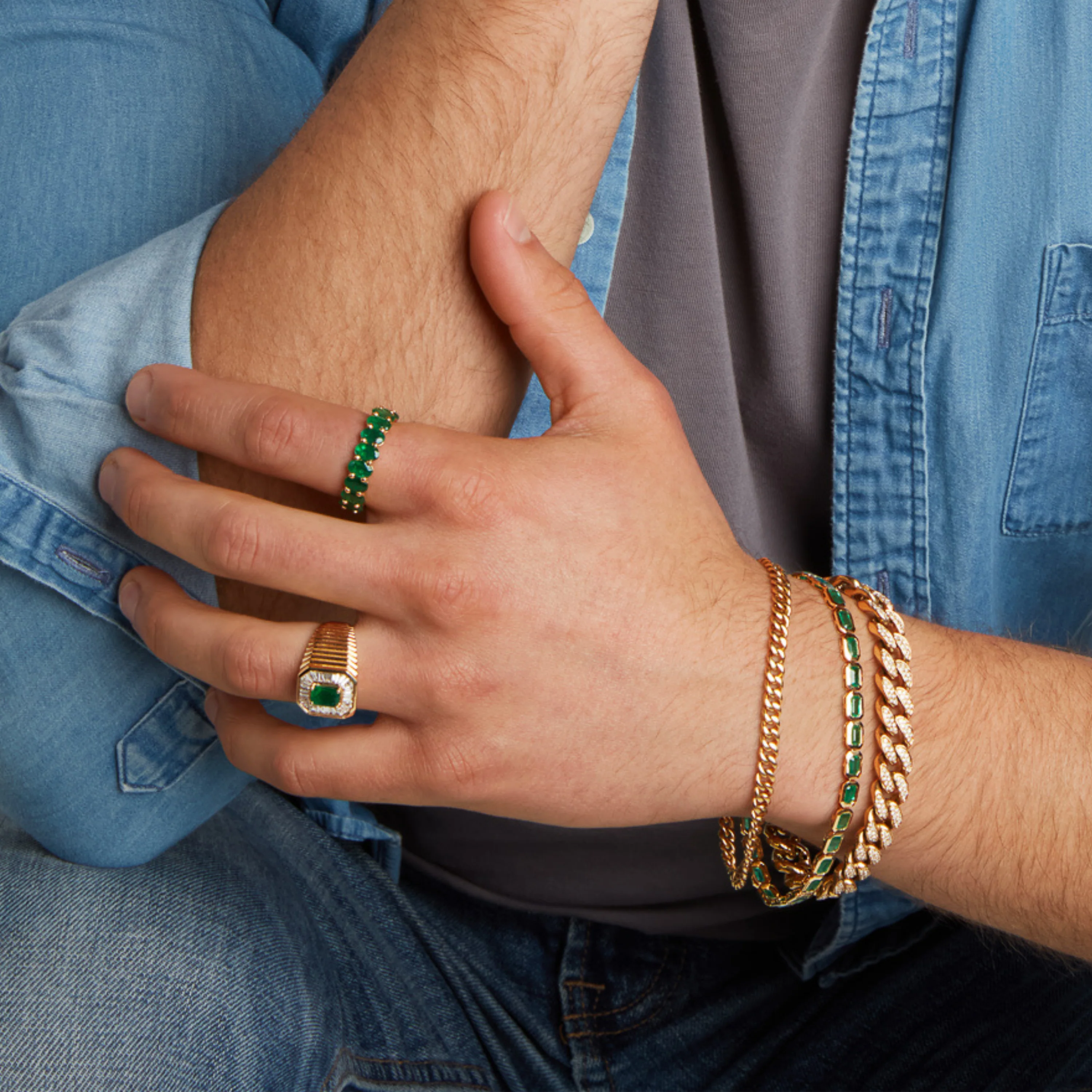 MEN’ S EMERALD BEZEL TENNIS BRACELET - Image 2