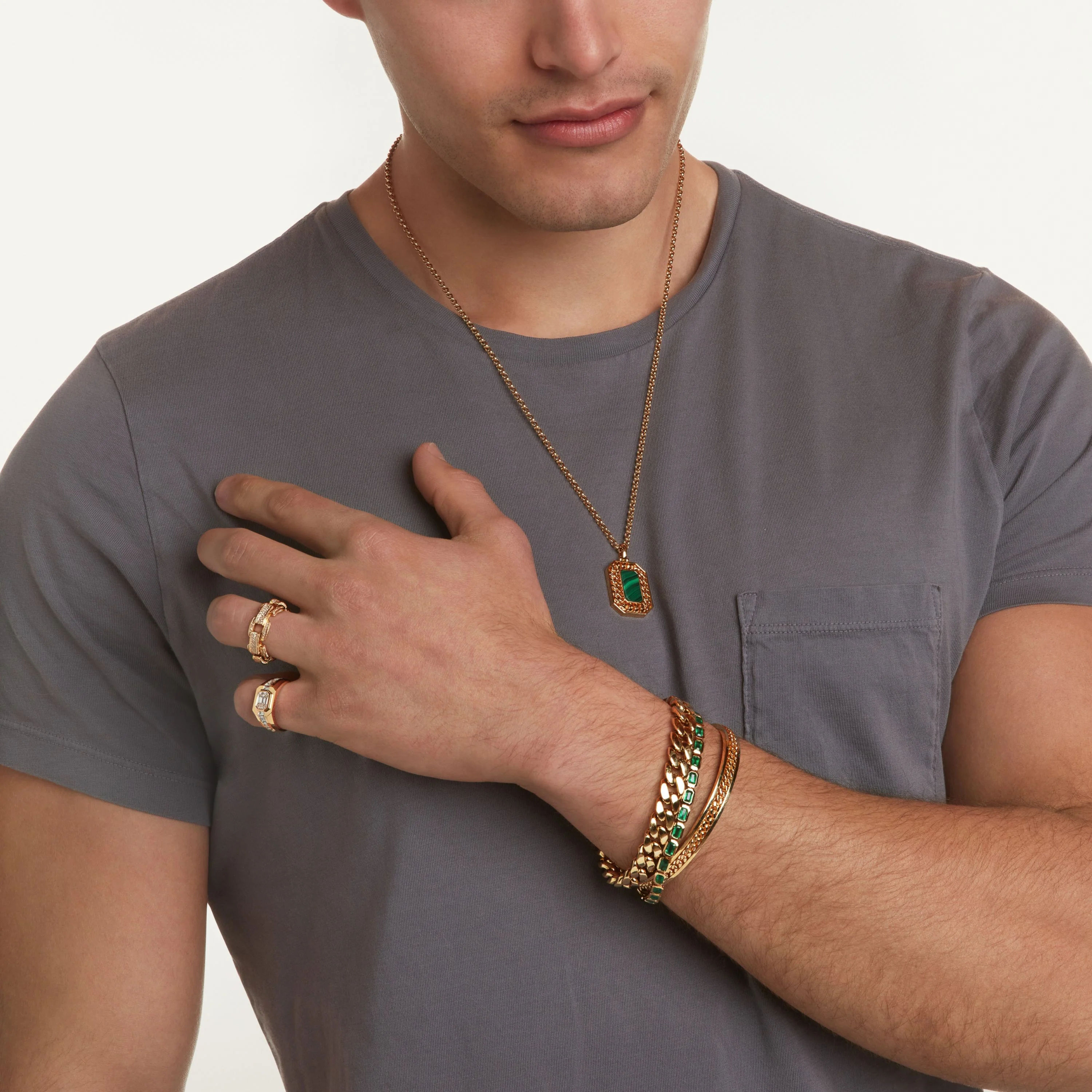 MEN'S EMERALD BEZEL STRETCH BRACELET - Image 2