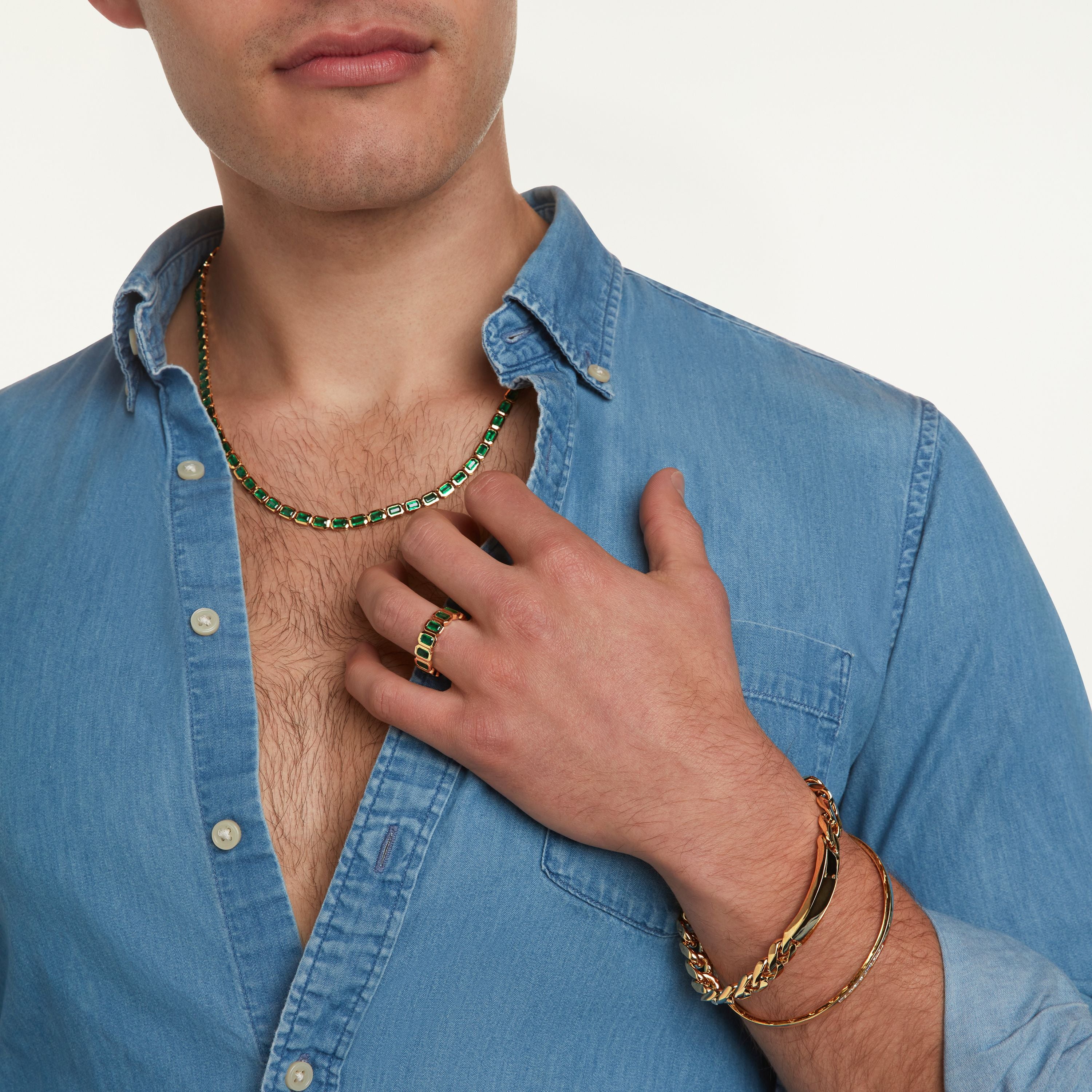 MEN'S EMERALD BEZEL TENNIS NECKLACE - Image 2