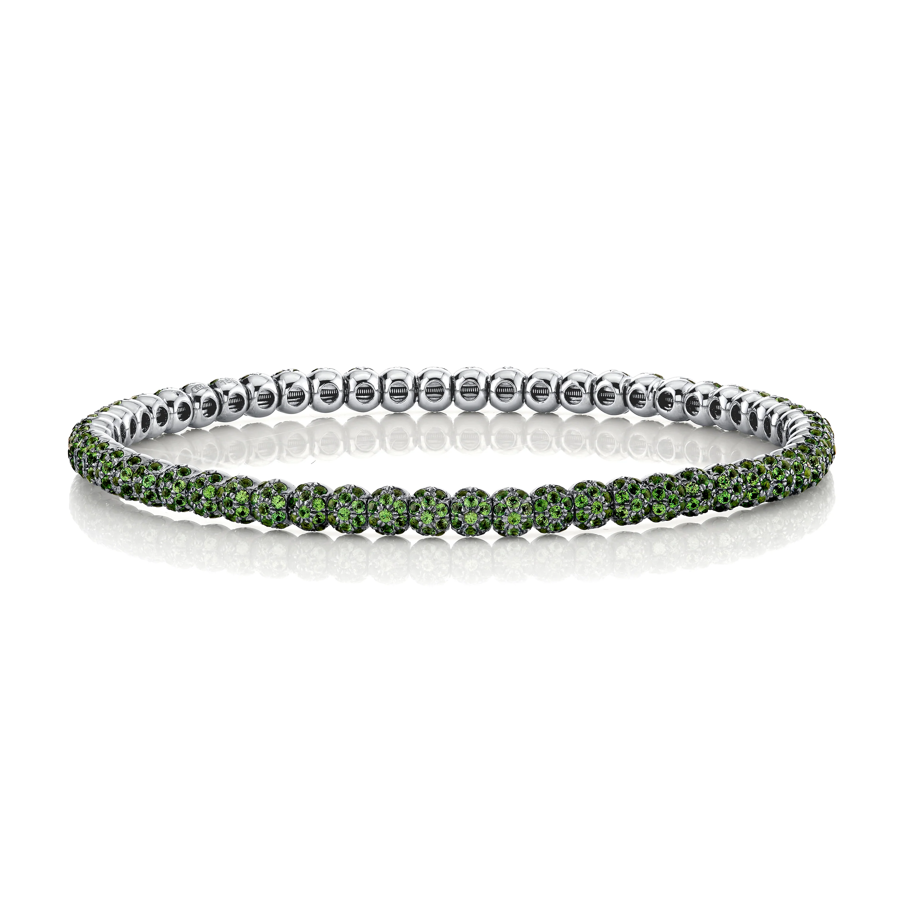 MEN'S GREEN GARNET PAVE BALL STRETCH BRACELET