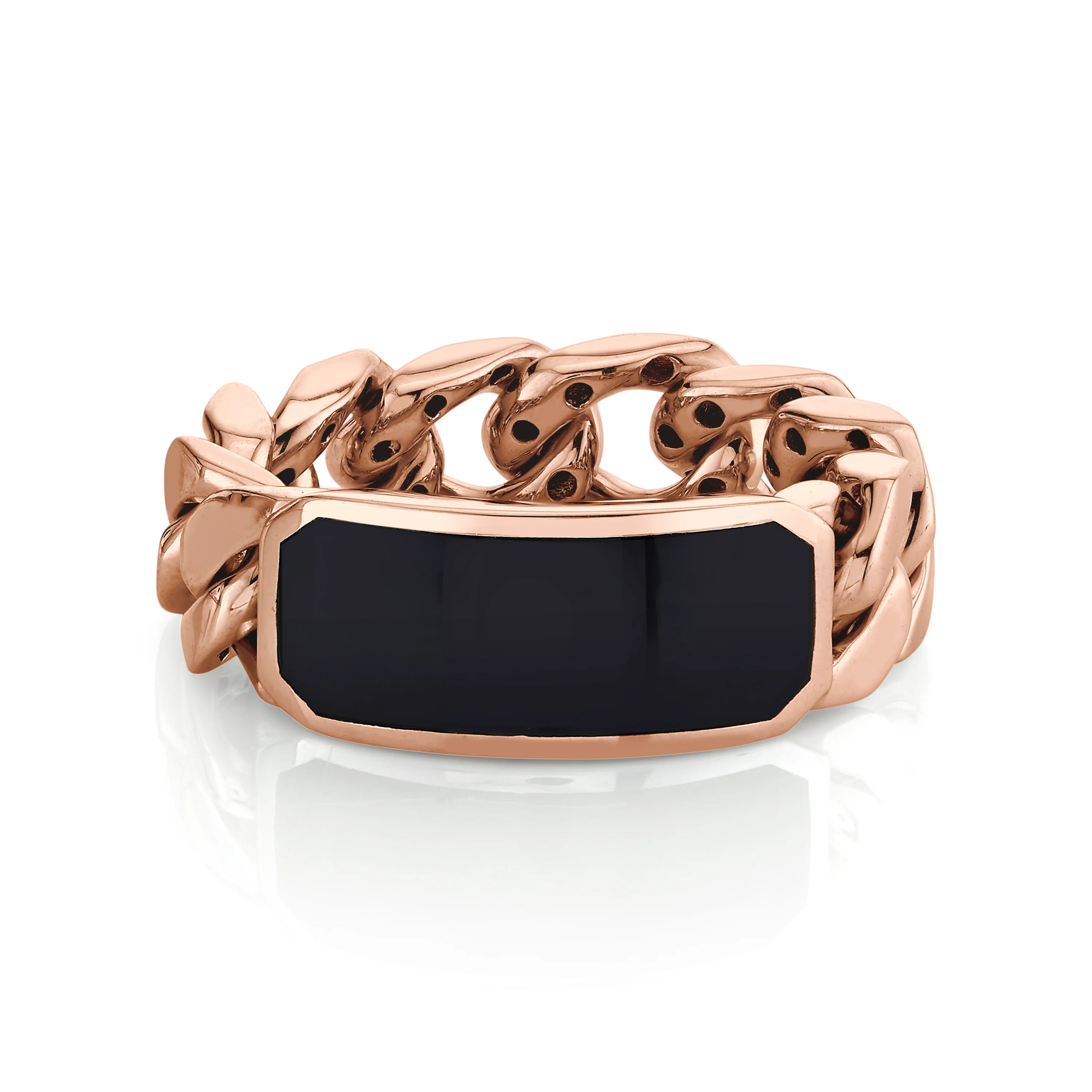 MEN'S SOLID GOLD ONYX ID LINK RING - Image 4