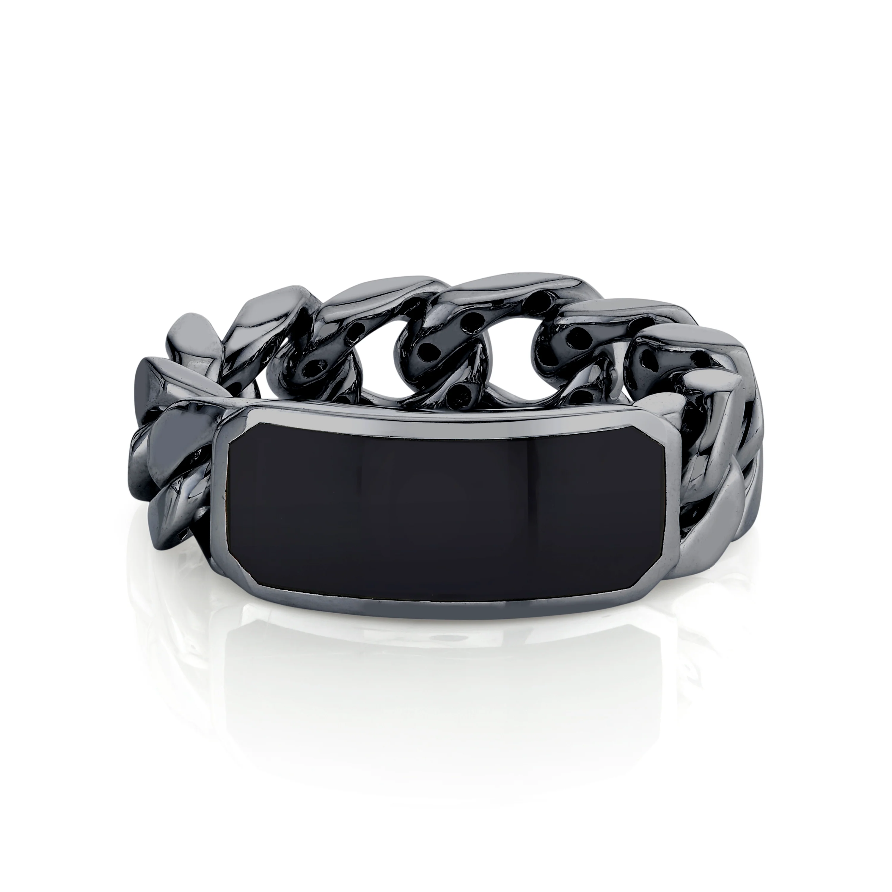 MEN'S SOLID GOLD ONYX ID LINK RING - Image 5