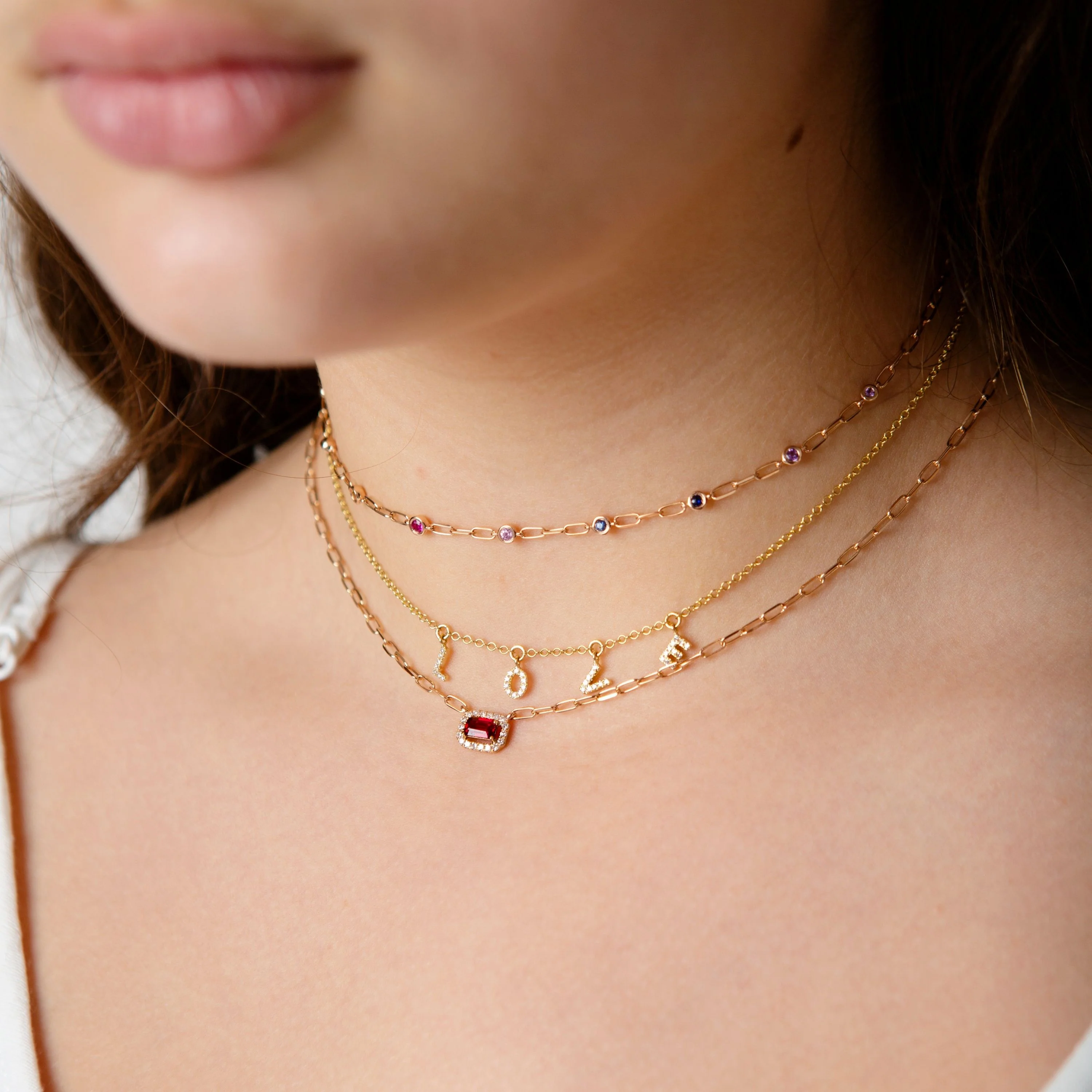 MINI ME DIAMOND & PINK SAPPHIRE HALO DROP NECKLACE - Image 2