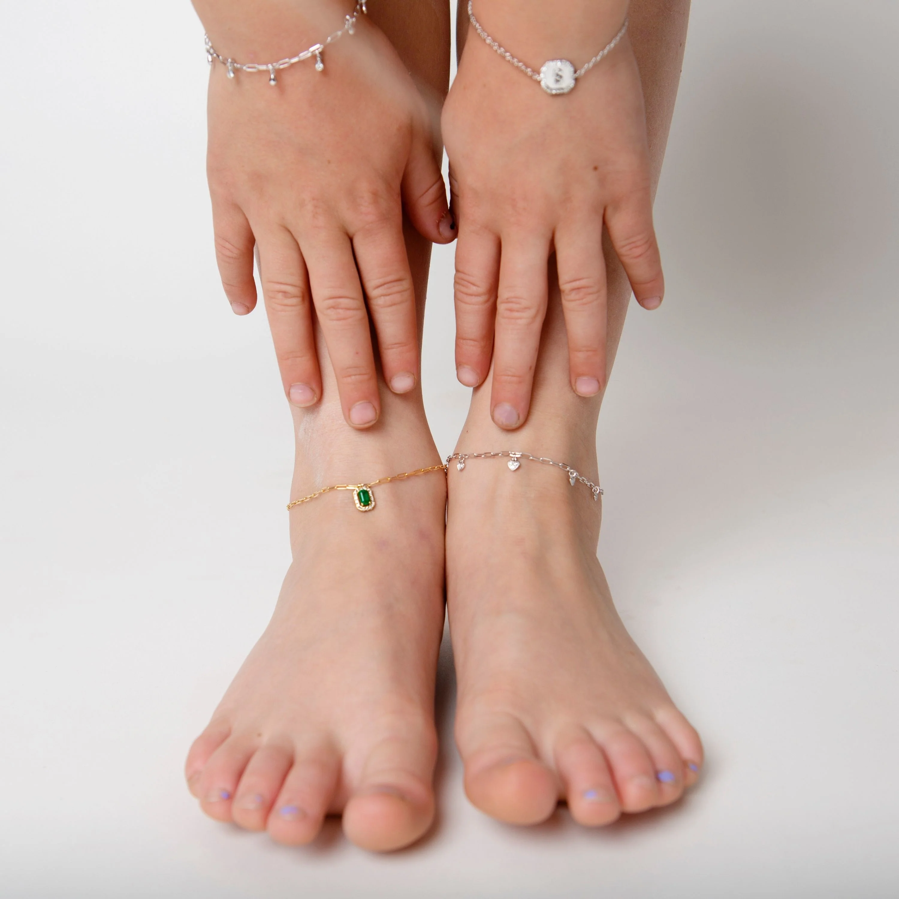 MINI ME PINK SAPPHIRE & DIAMOND HALO DROP ANKLET - Image 2