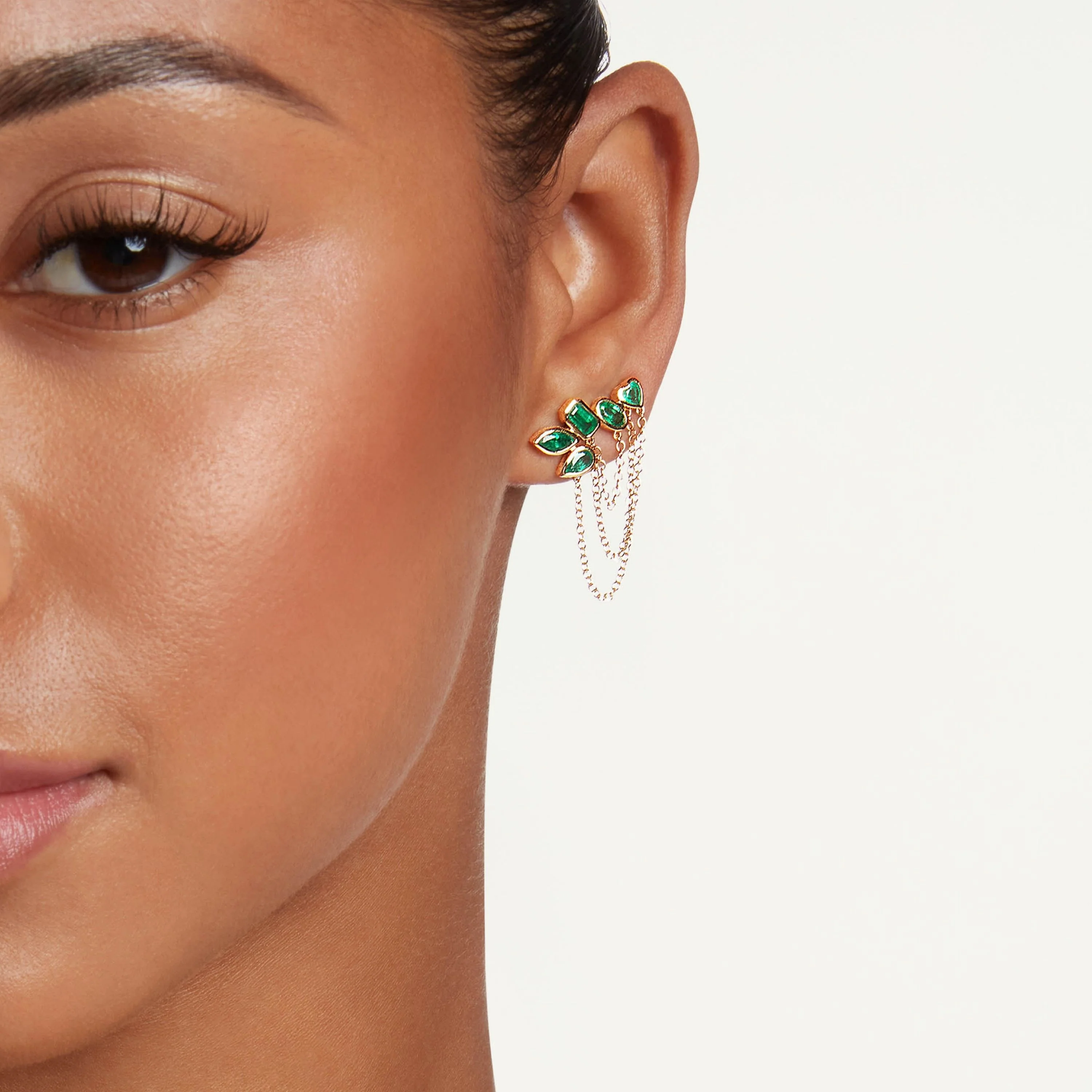 EMERALD MIXED DUO CHAIN STUD - Image 2