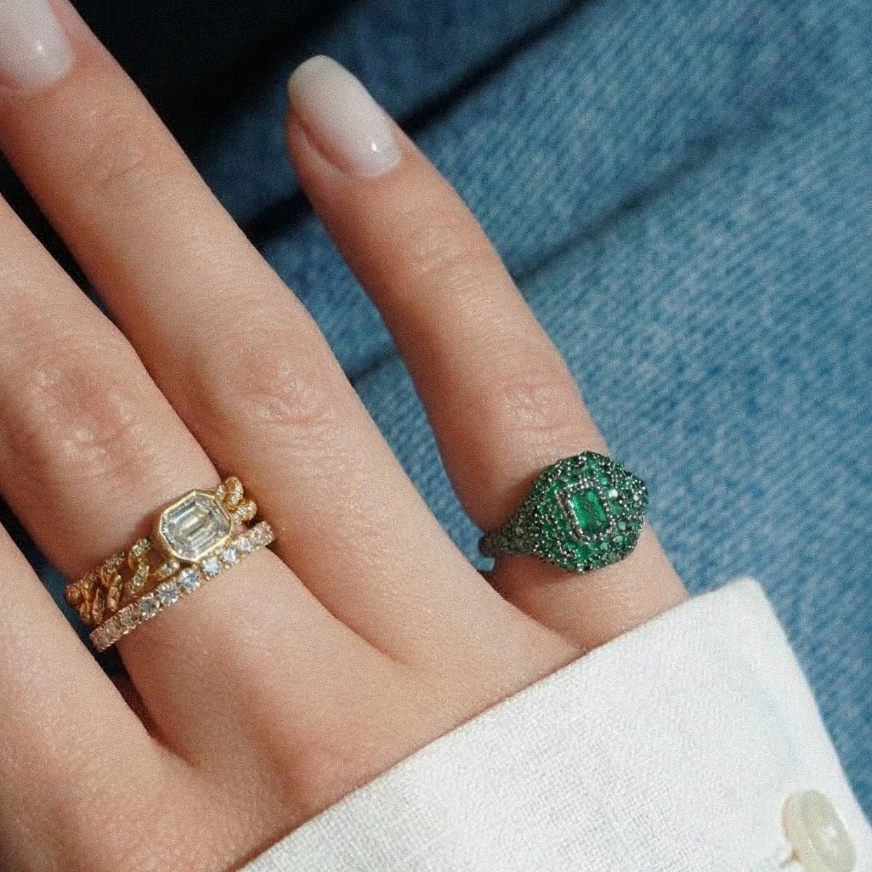 EMERALD PAVE PINKY RING - Image 5