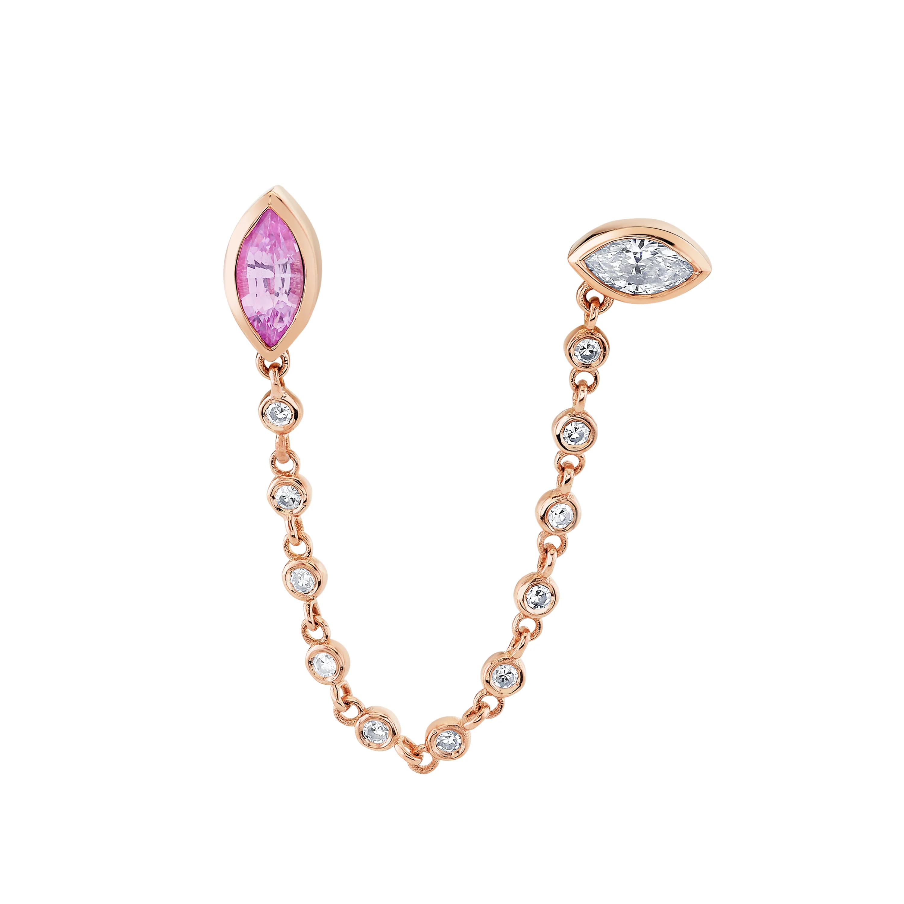 PINK SAPPHIRE & DIAMOND DUO CHAIN STUD - Image 4