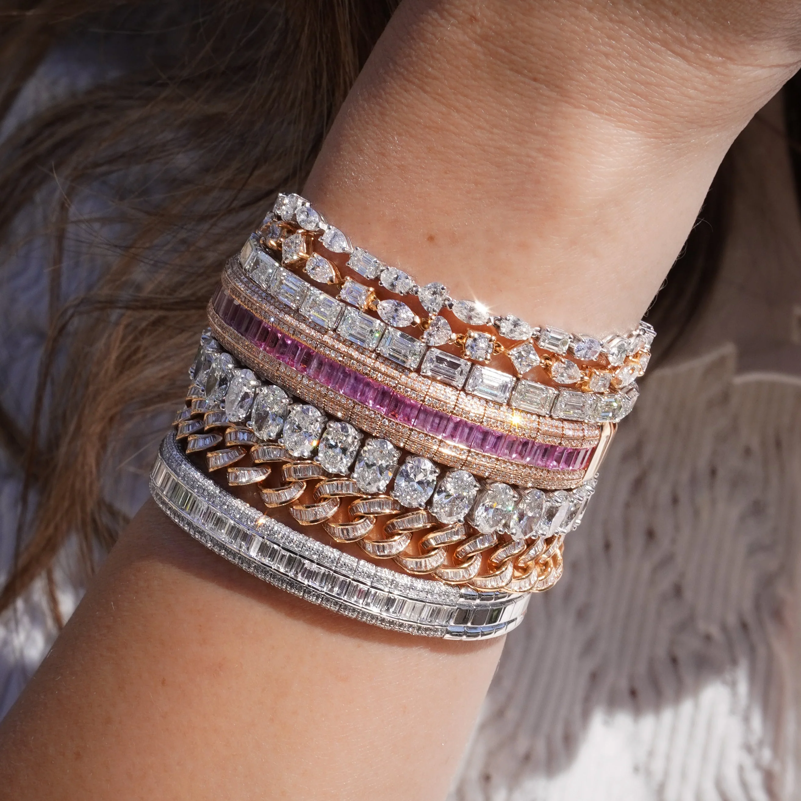 PINK SAPPHIRE & DIAMOND STRETCH BRACELET - Image 5