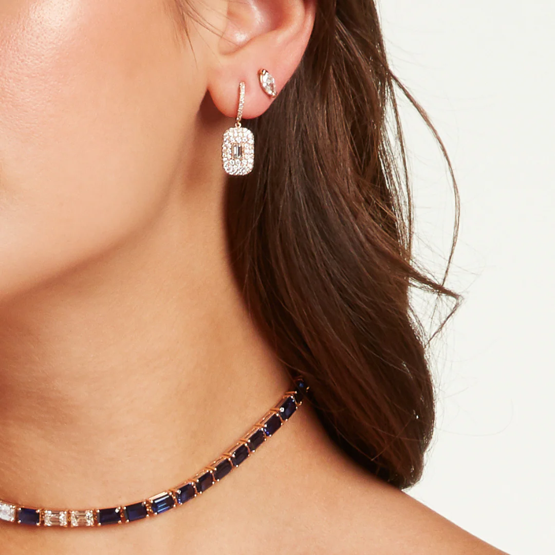 PINK SAPPHIRE PAVE BAGUETTE DROP EARRINGS - Image 5