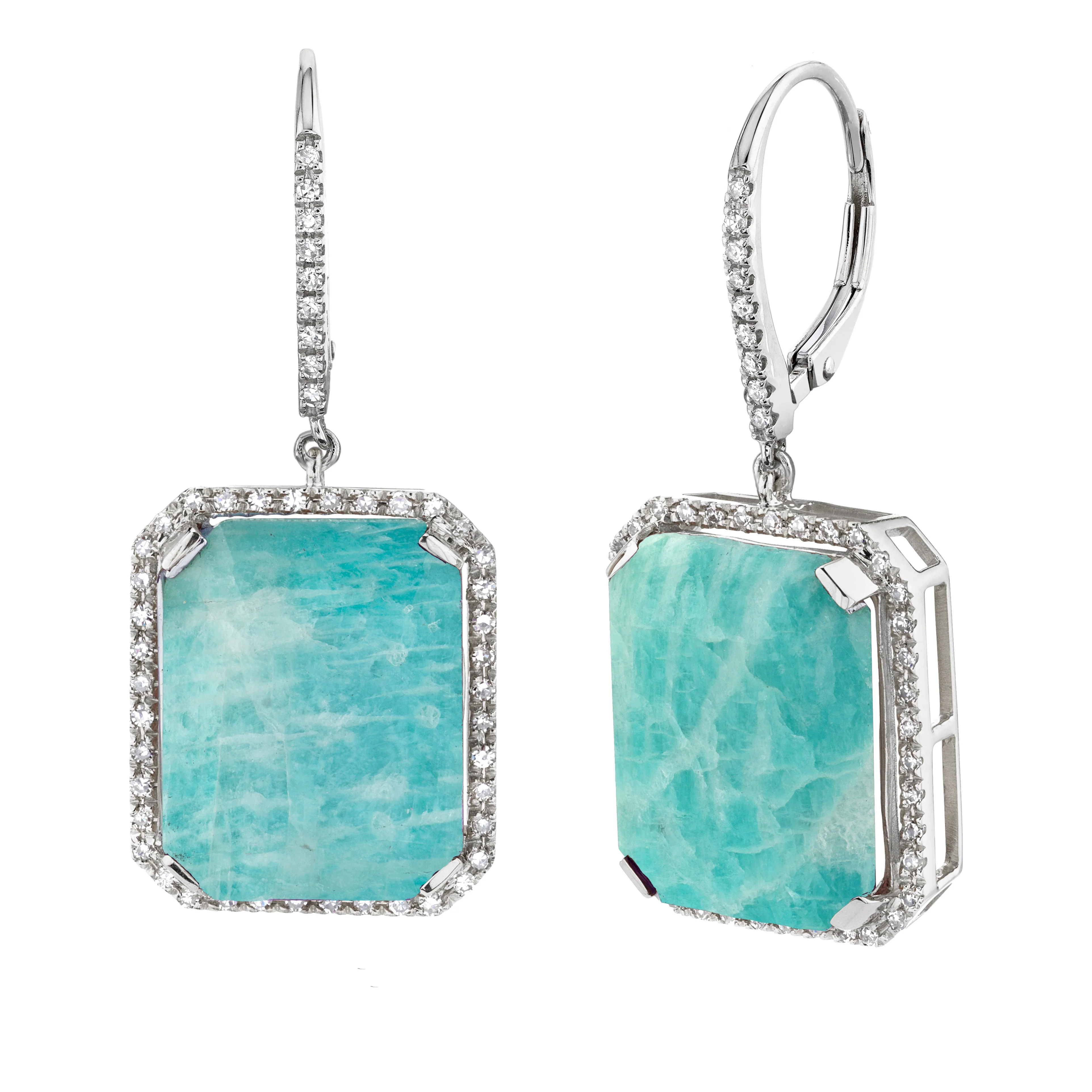 READY TO SHIP AMAZONITE & DIAMOND PORTRAIT EARRINGS