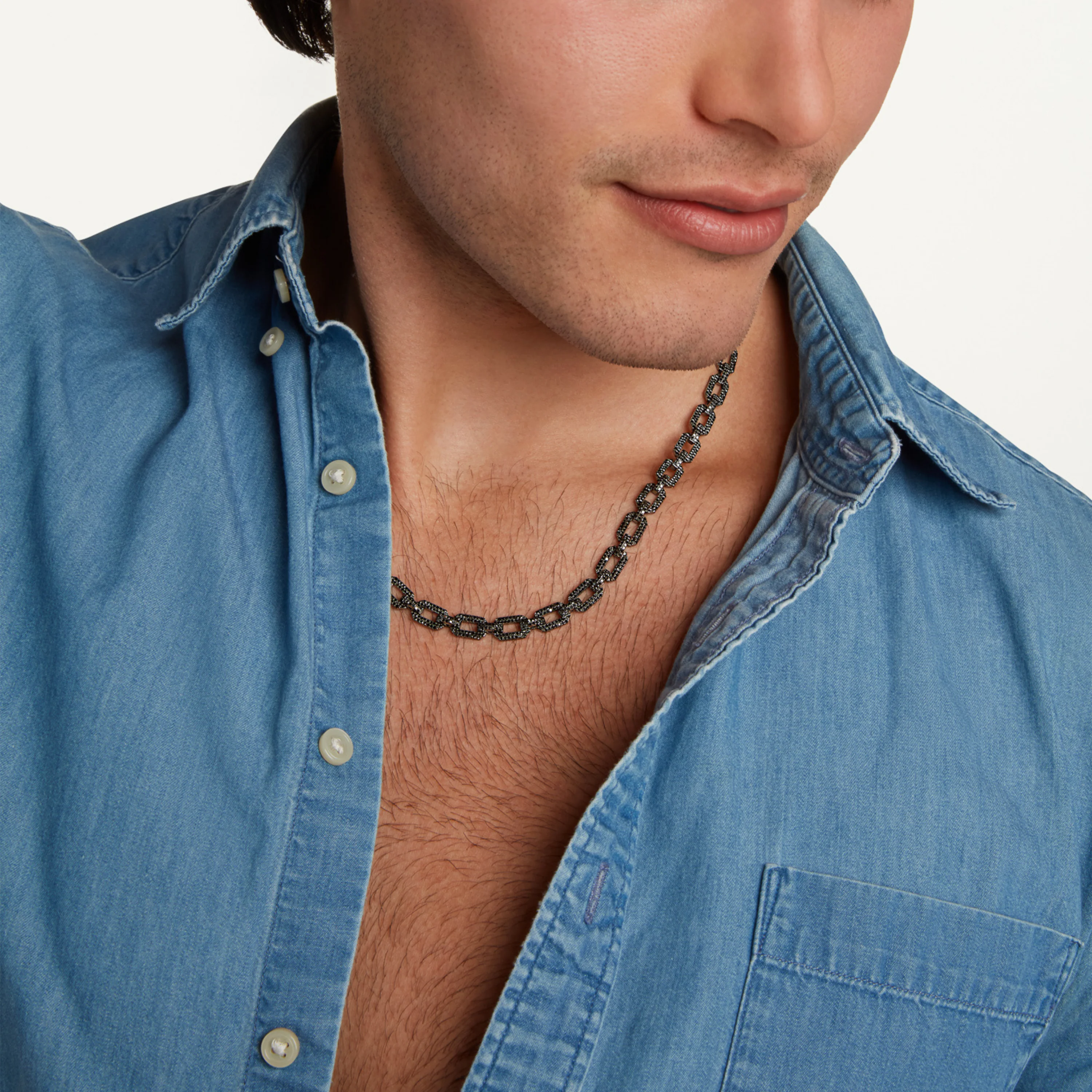 READY TO SHIP MEN'S BLACK DIAMOND GEO LINK NECKLACE - Image 2