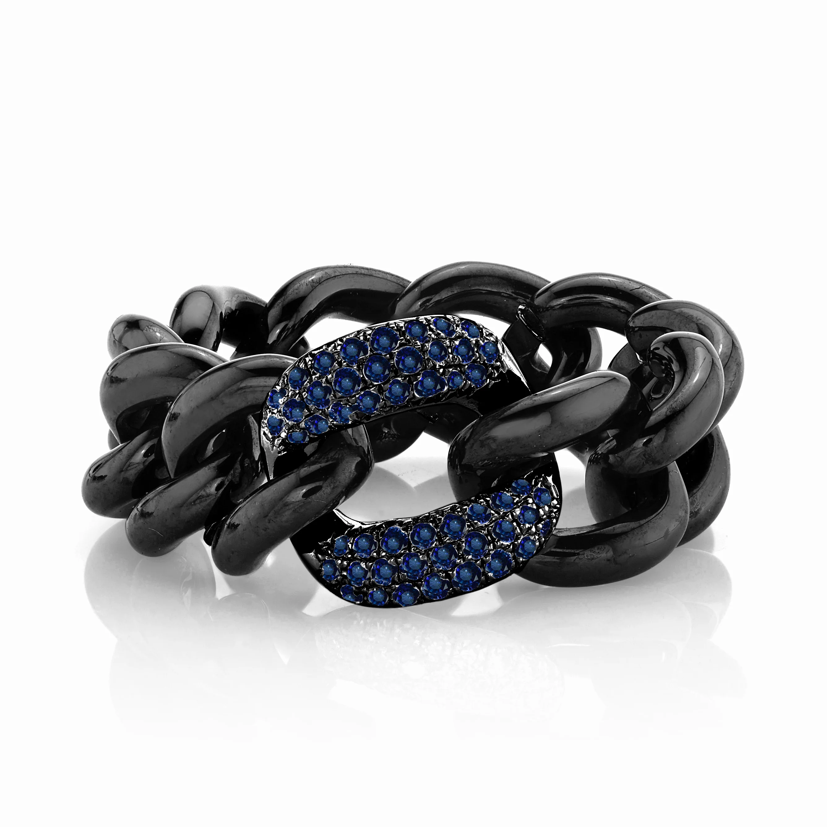 READY TO SHIP BLUE SAPPHIRE & BLACK CERAMIC MEDIUM LINK RING