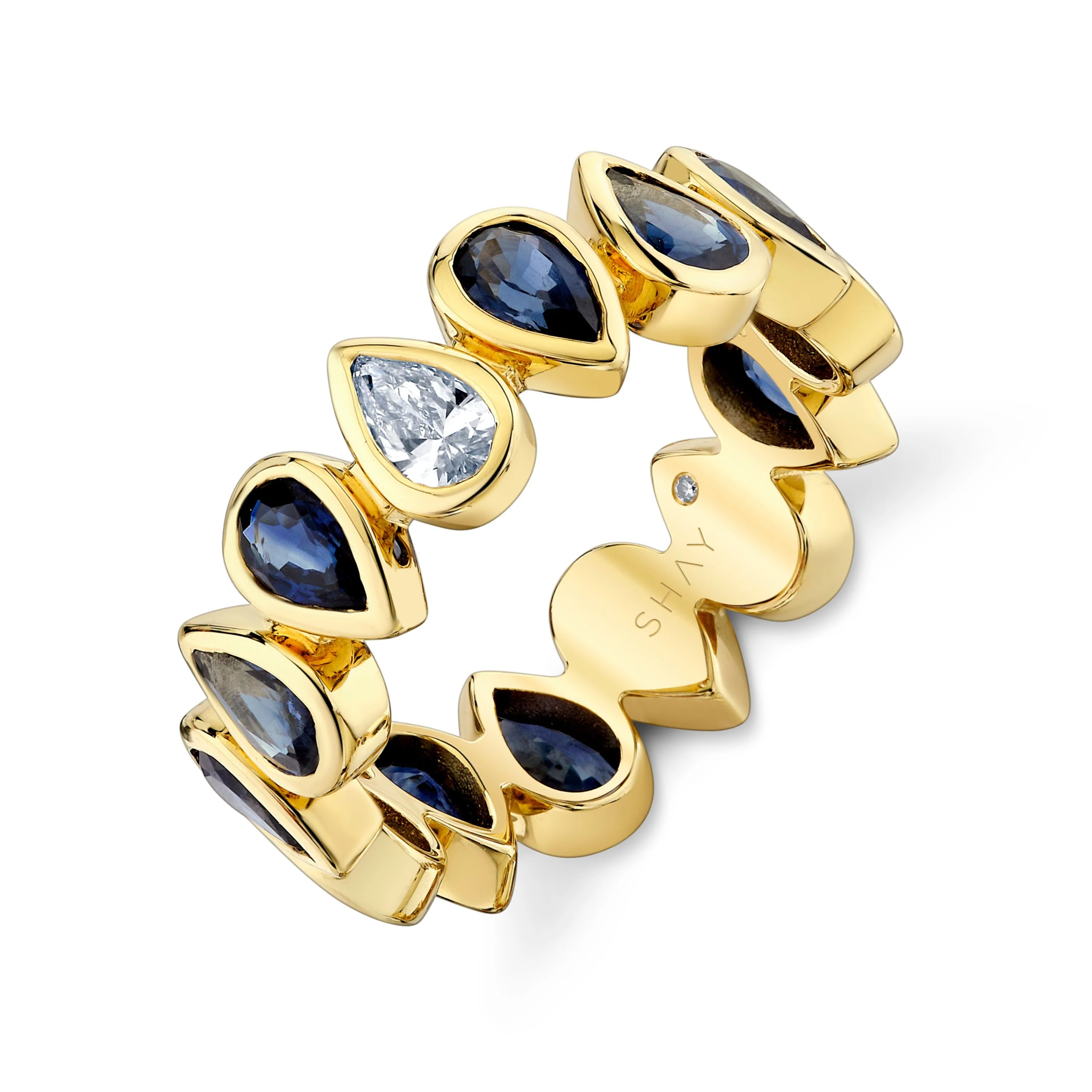 BLUE SAPPHIRE & DIAMOND PEAR BEZEL BAND - Image 4
