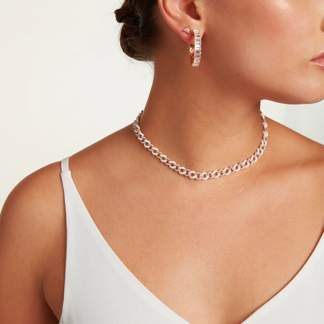 READY TO SHIP DIAMOND & CERAMIC ALTERNATING MEDIUM LINK NECKLACE - Image 2