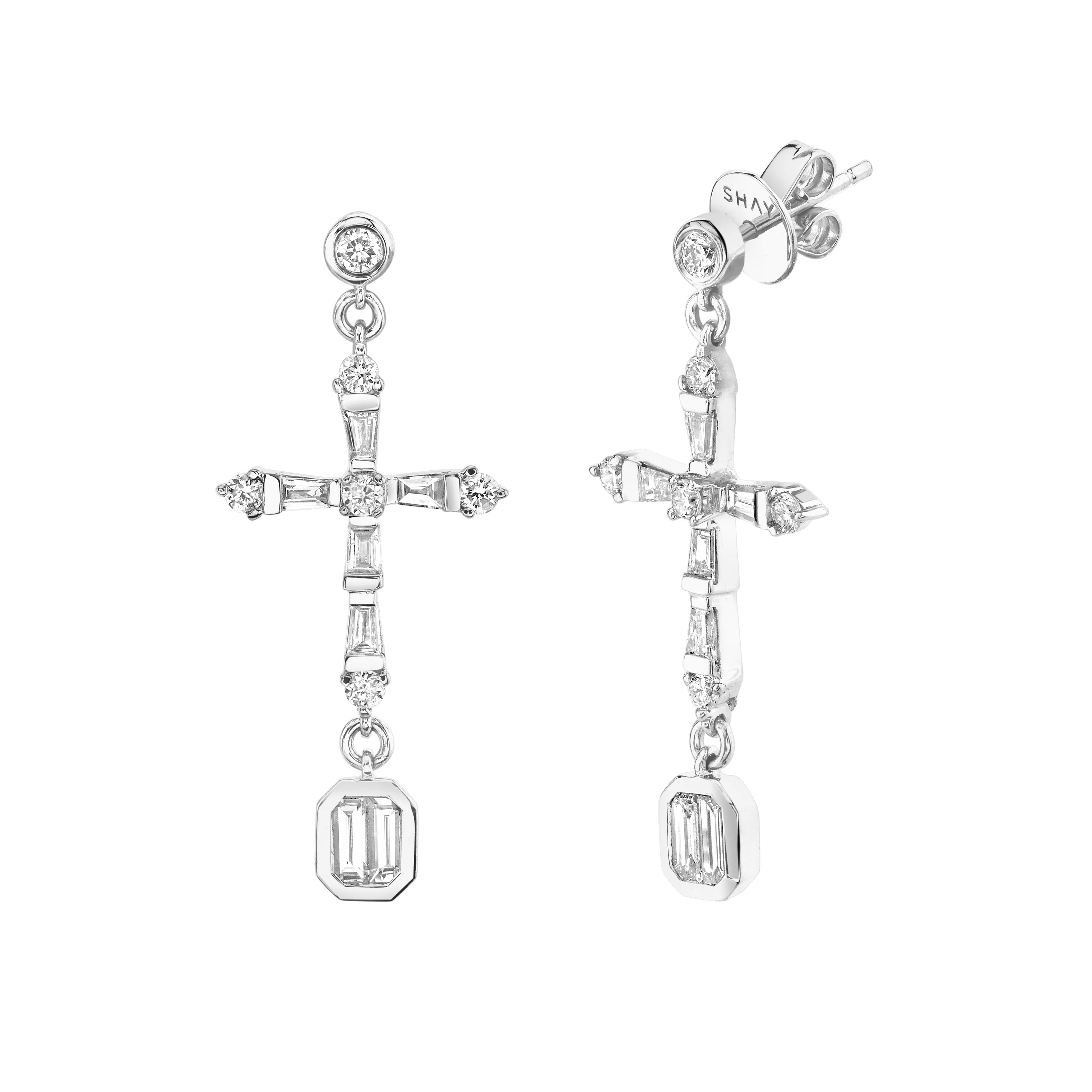 READY TO SHIP DIAMOND CROSS EARRINGS - Image 3