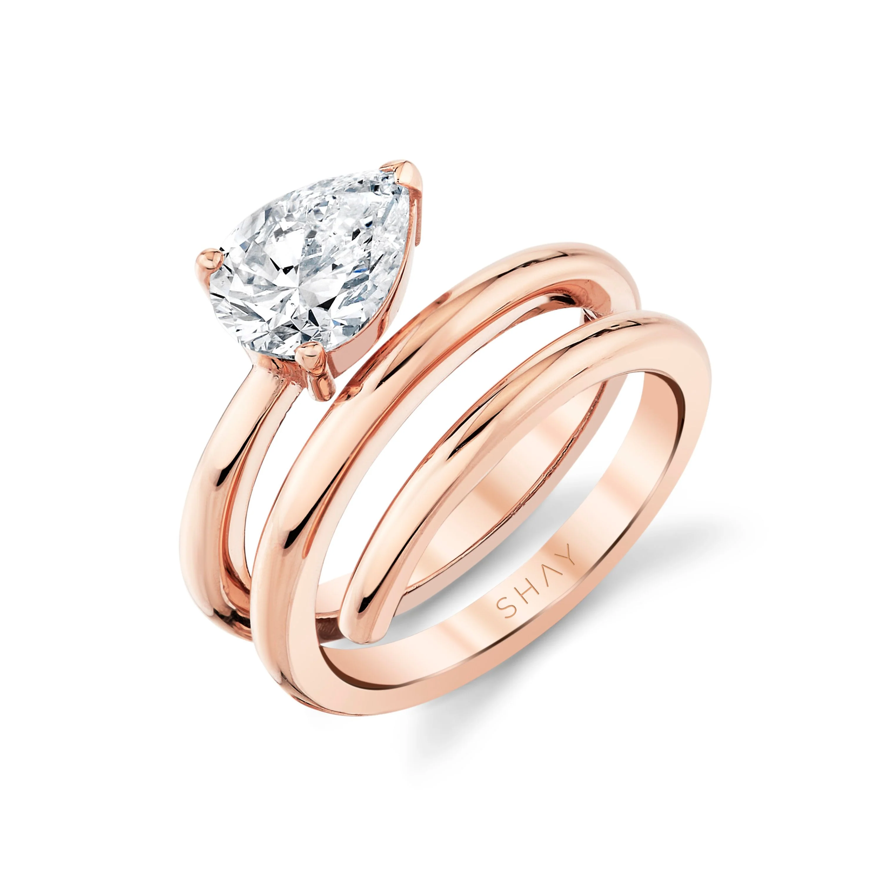 READY TO SHIP DIAMOND PEAR SOLID GOLD SPIRAL PINKY RING - Image 3
