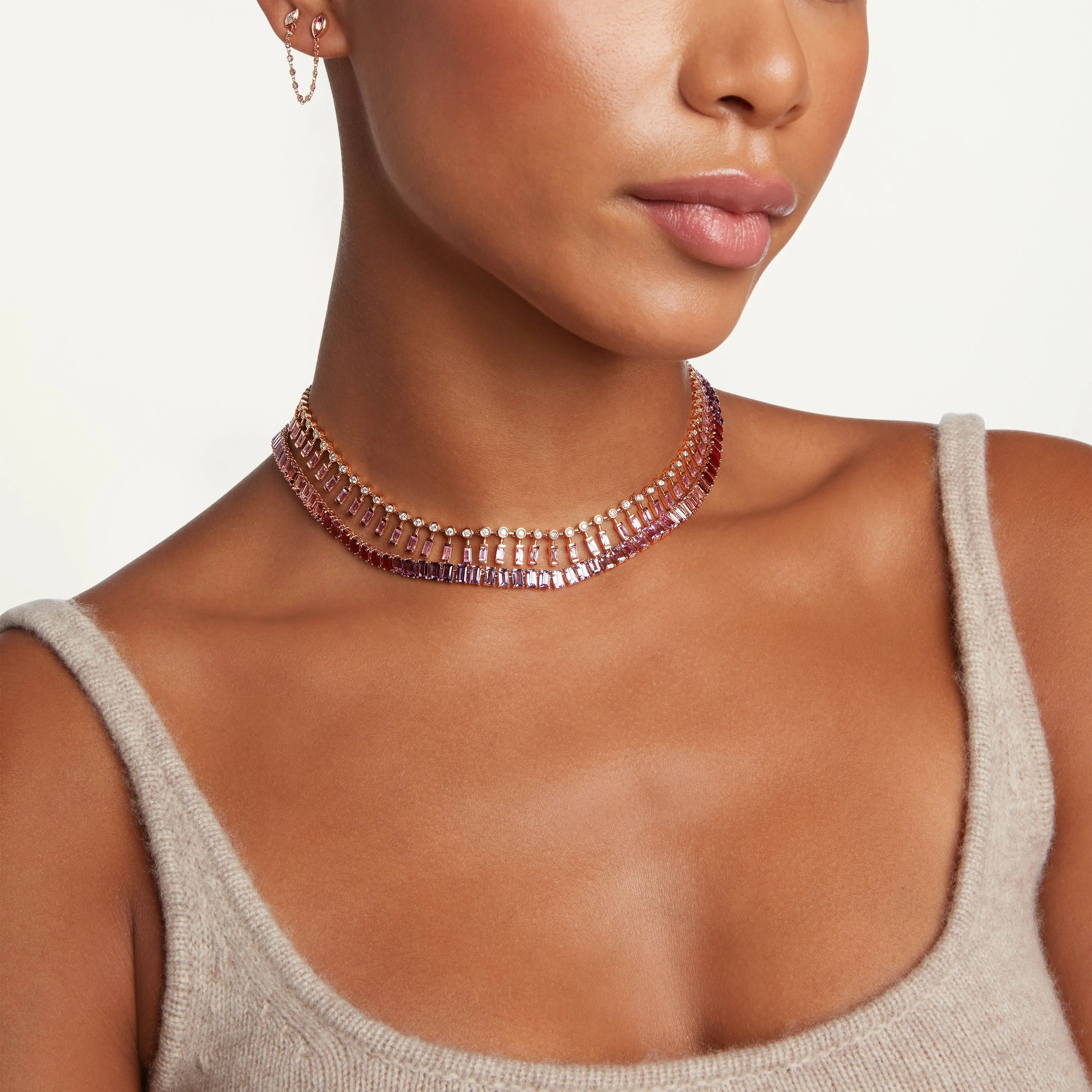 READY TO SHIP DOT-DASH PINK SAPPHIRE & DIAMOND CHOKER - Image 2