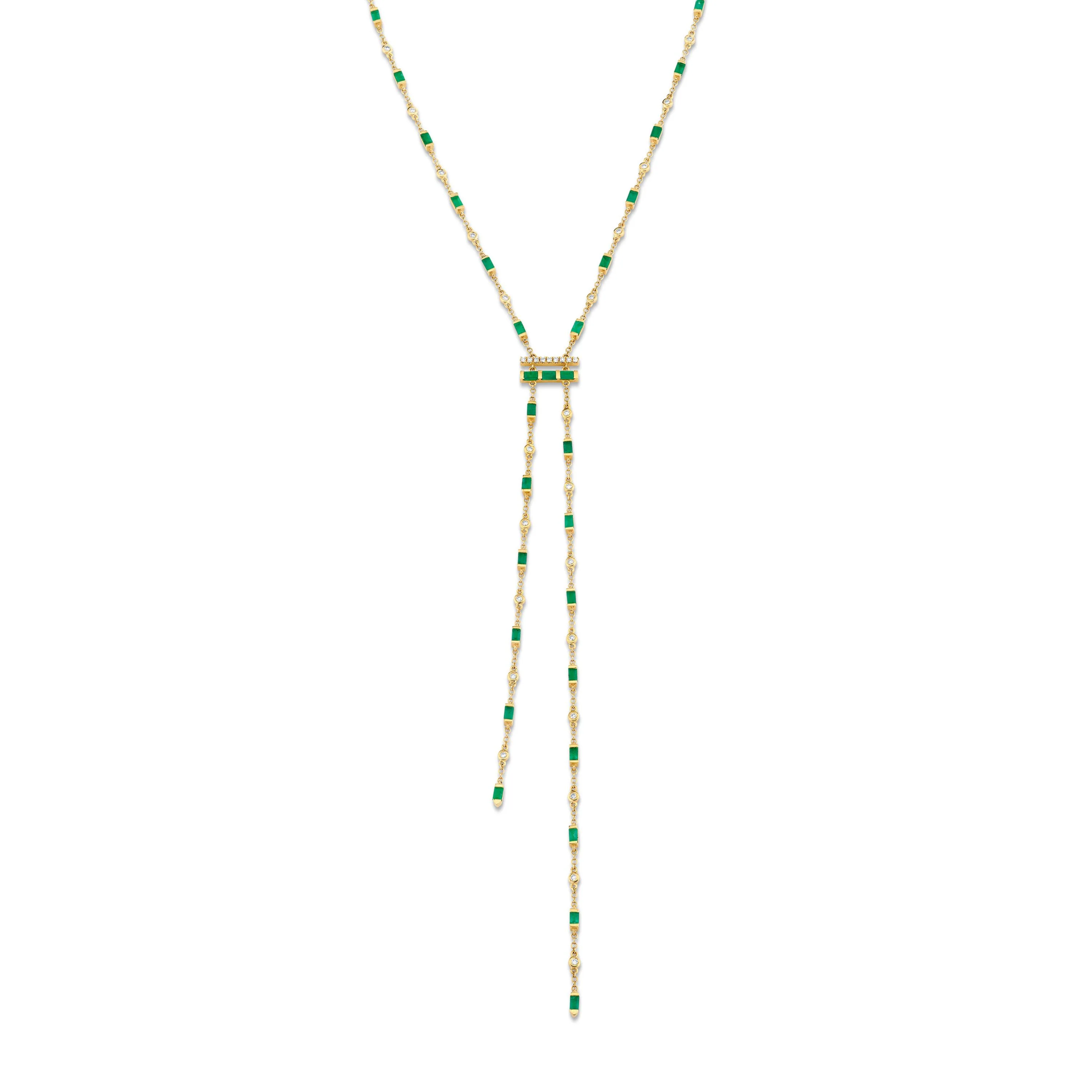 READY TO SHIP EMERALD & DIAMOND CASCADE Y NECKLACE