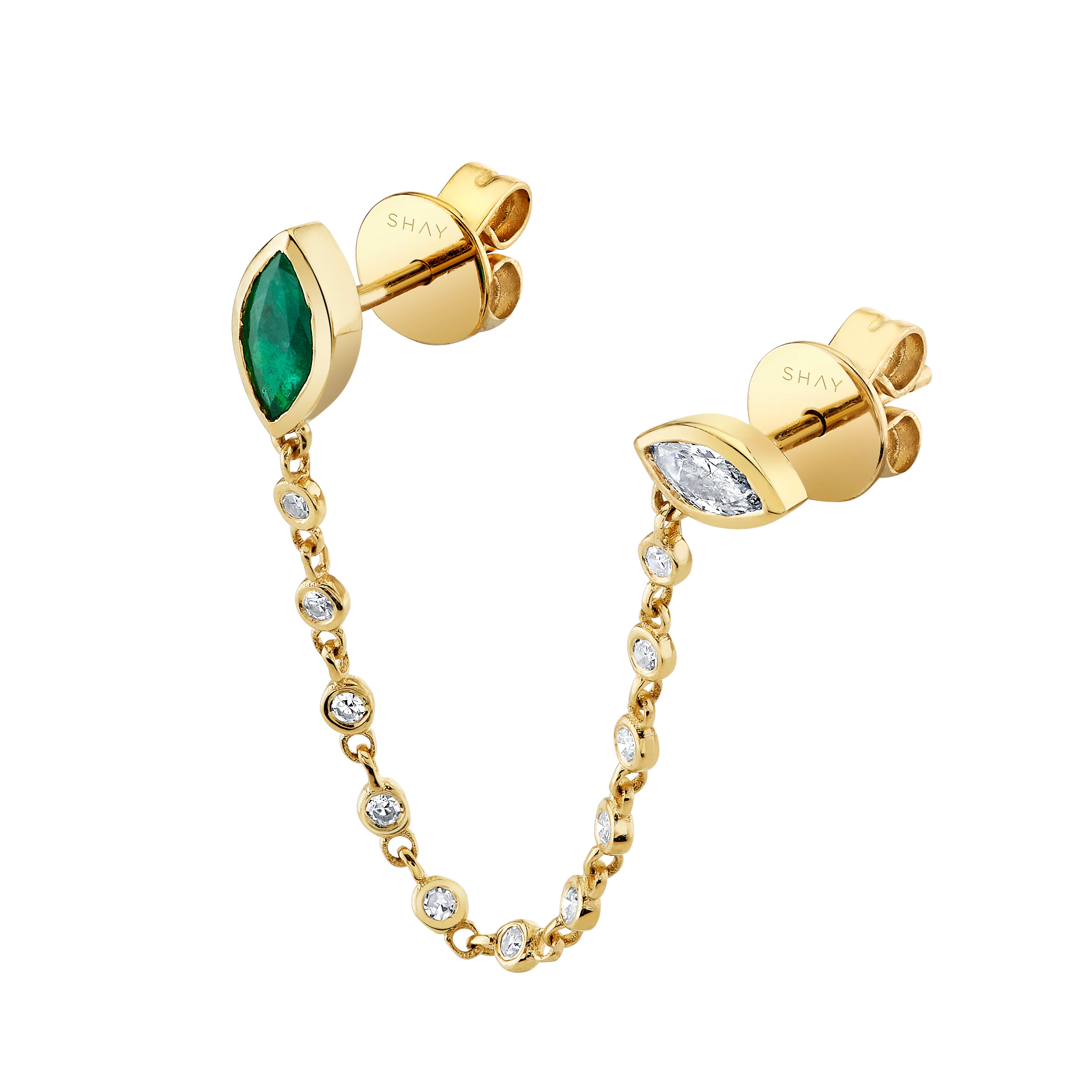 EMERALD & DIAMOND DUO CHAIN STUD - Image 3