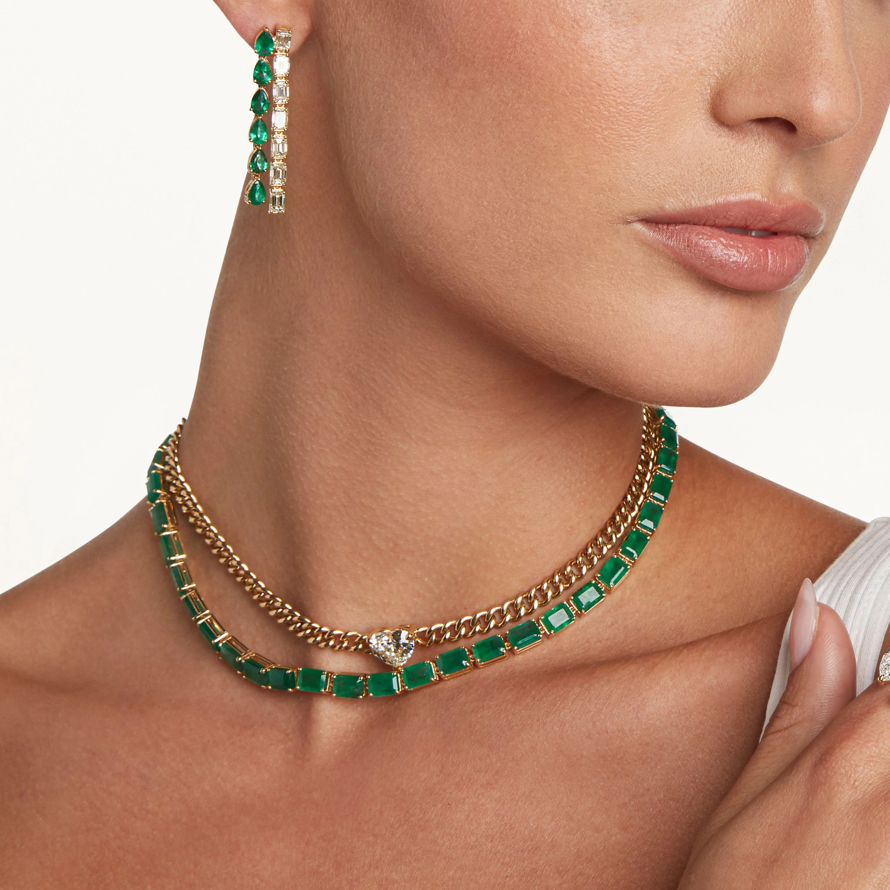 READY TO SHIP EMERALD EAST WEST TENNIS NECKLACE - Image 2