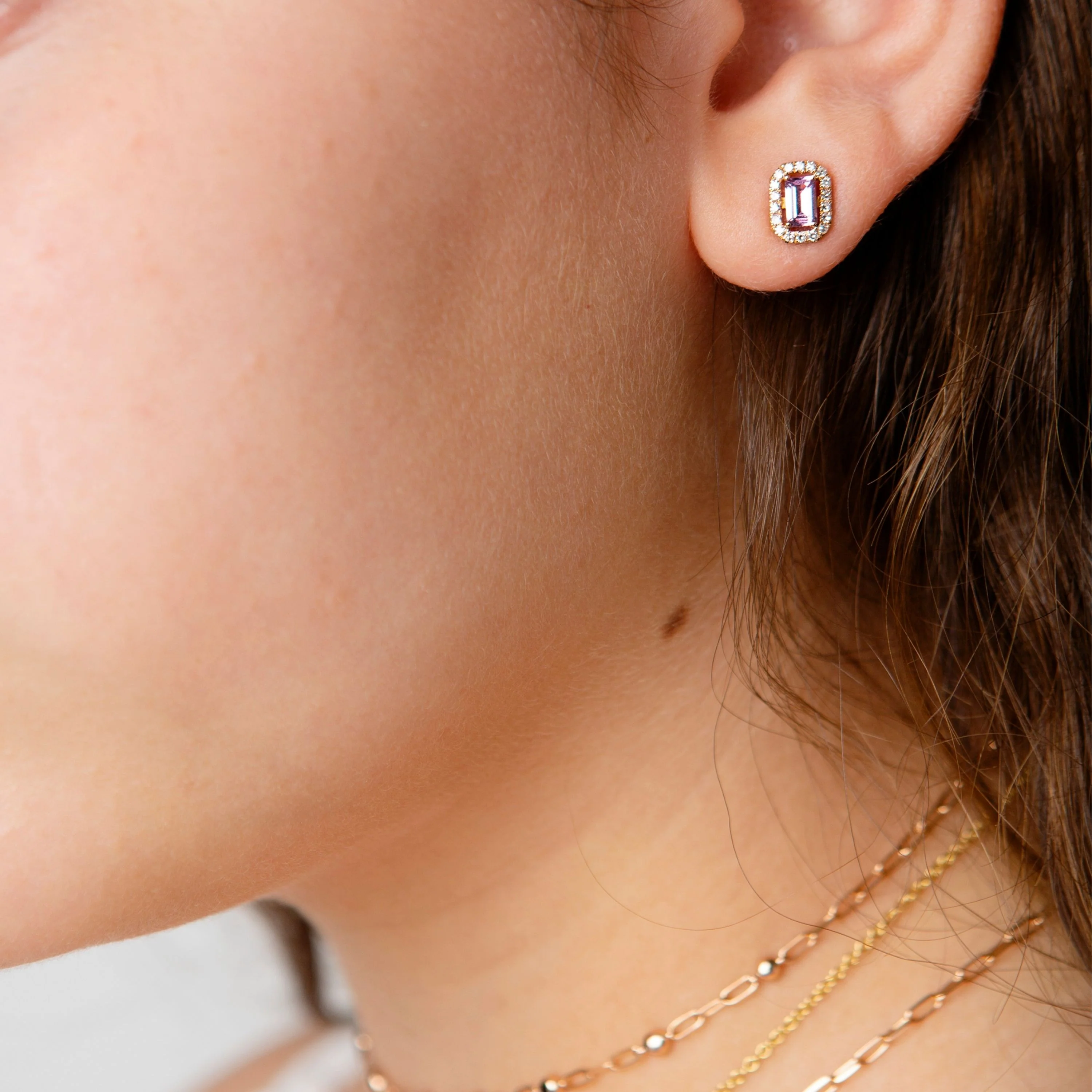 MINI ME DIAMOND HALO BLUE SAPPHIRE STUDS - Image 6