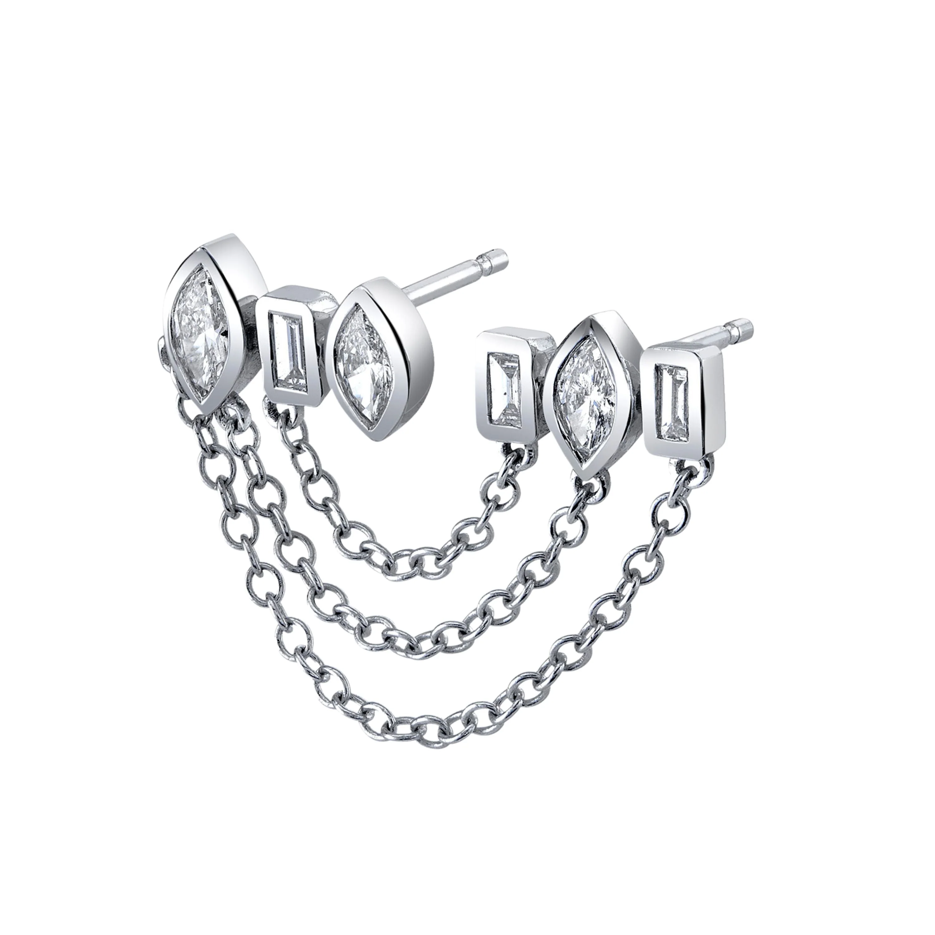 READY TO SHIP MIXED DIAMOND DUO CHAIN STUD - Image 3