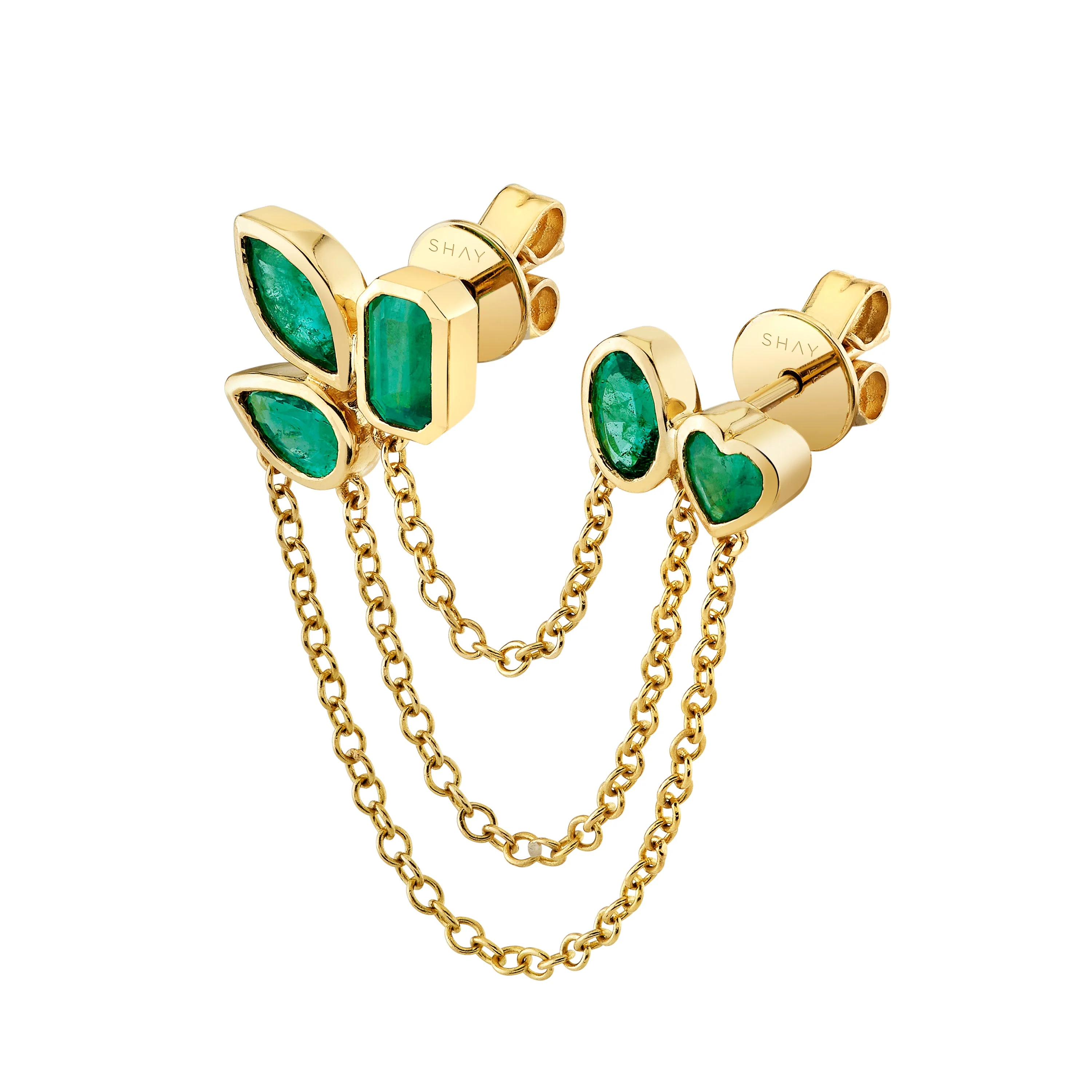 READY TO SHIP EMERALD MIXED DUO CHAIN STUD - Image 3