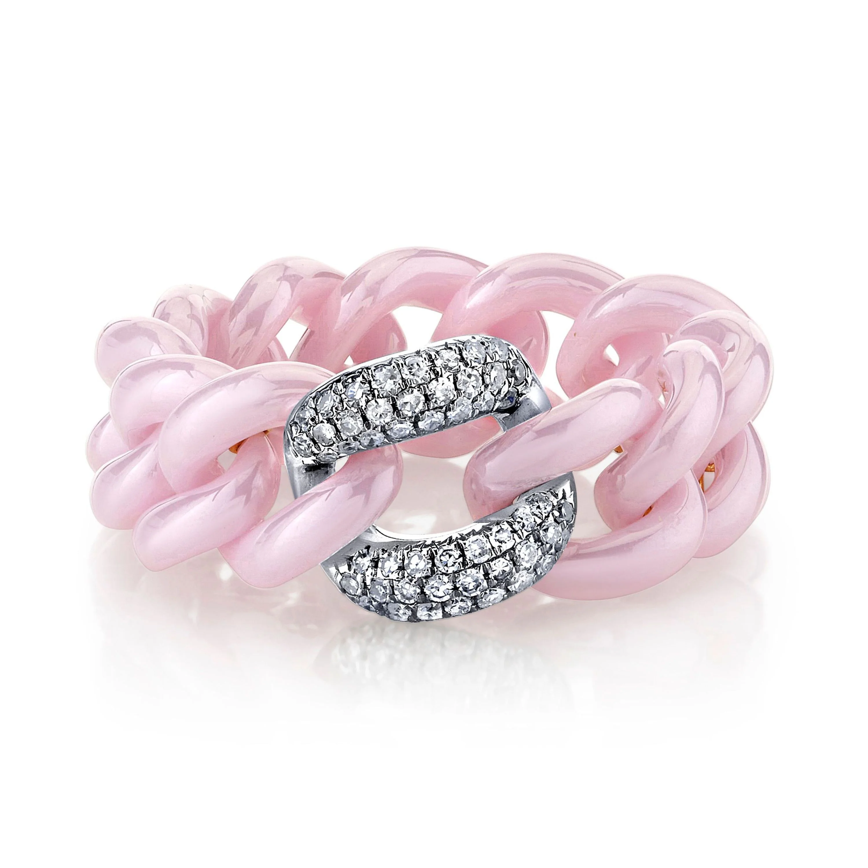READY TO SHIP PINK CERAMIC PAVE MEDIUM LINK RING - Image 3