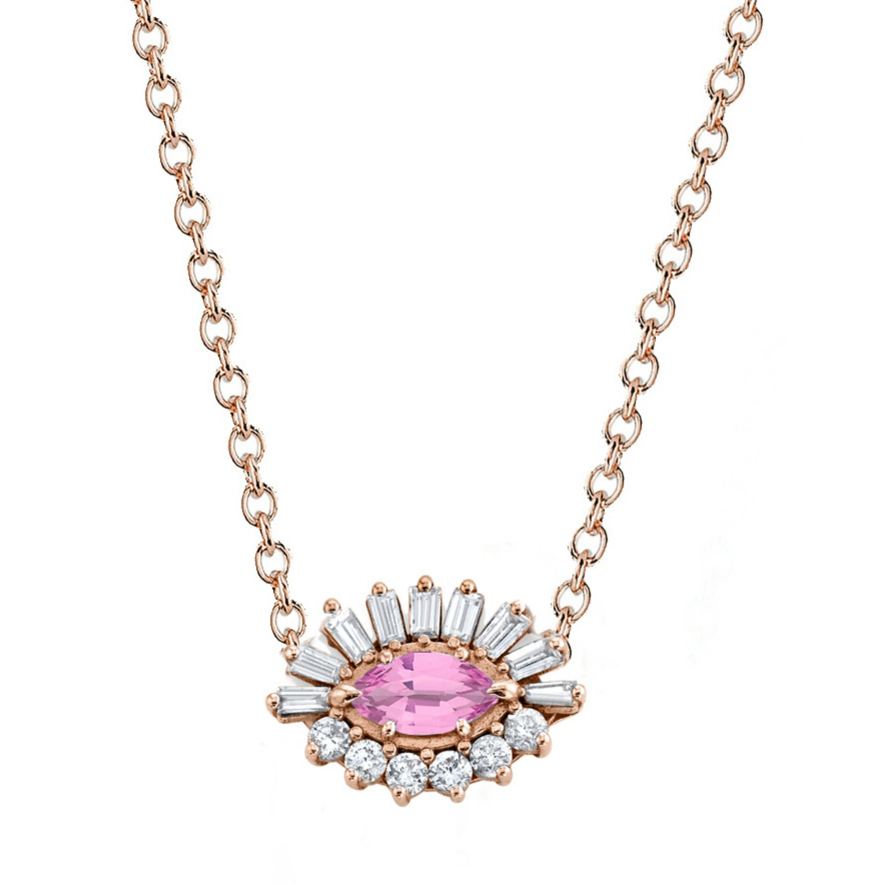 PINK SAPPHIRE & DIAMOND EVIL EYE NECKLACE - Image 3