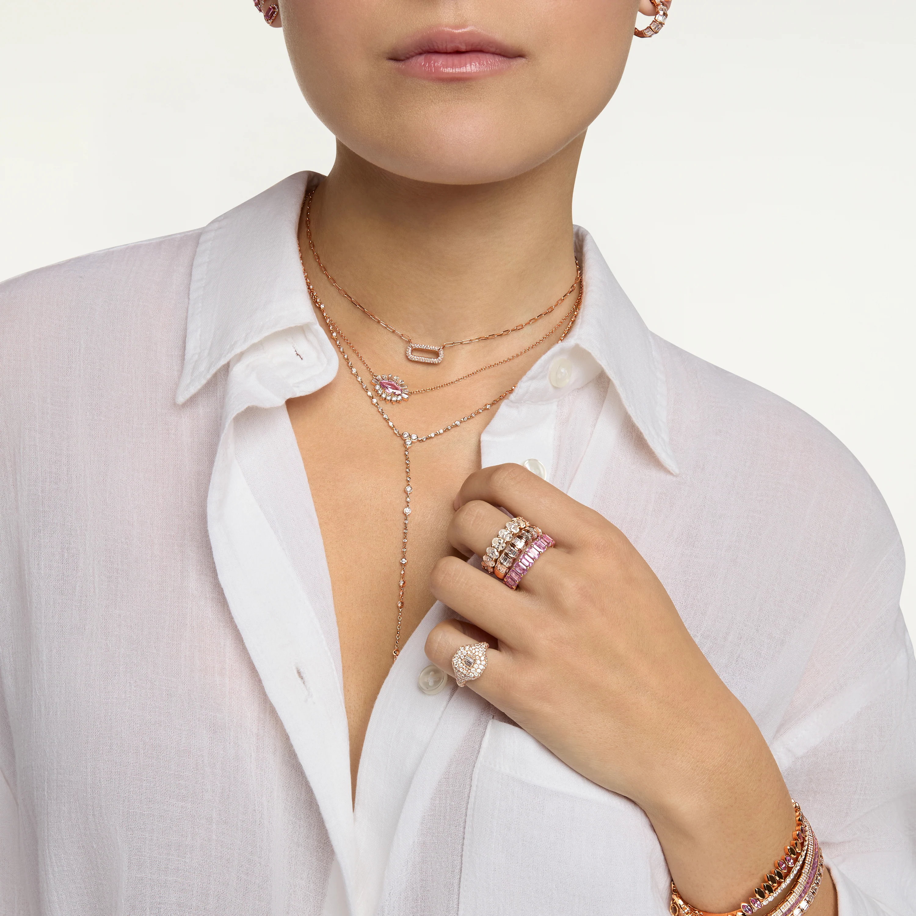 READY TO SHIP PINK SAPPHIRE & DIAMOND EVIL EYE NECKLACE - Image 2