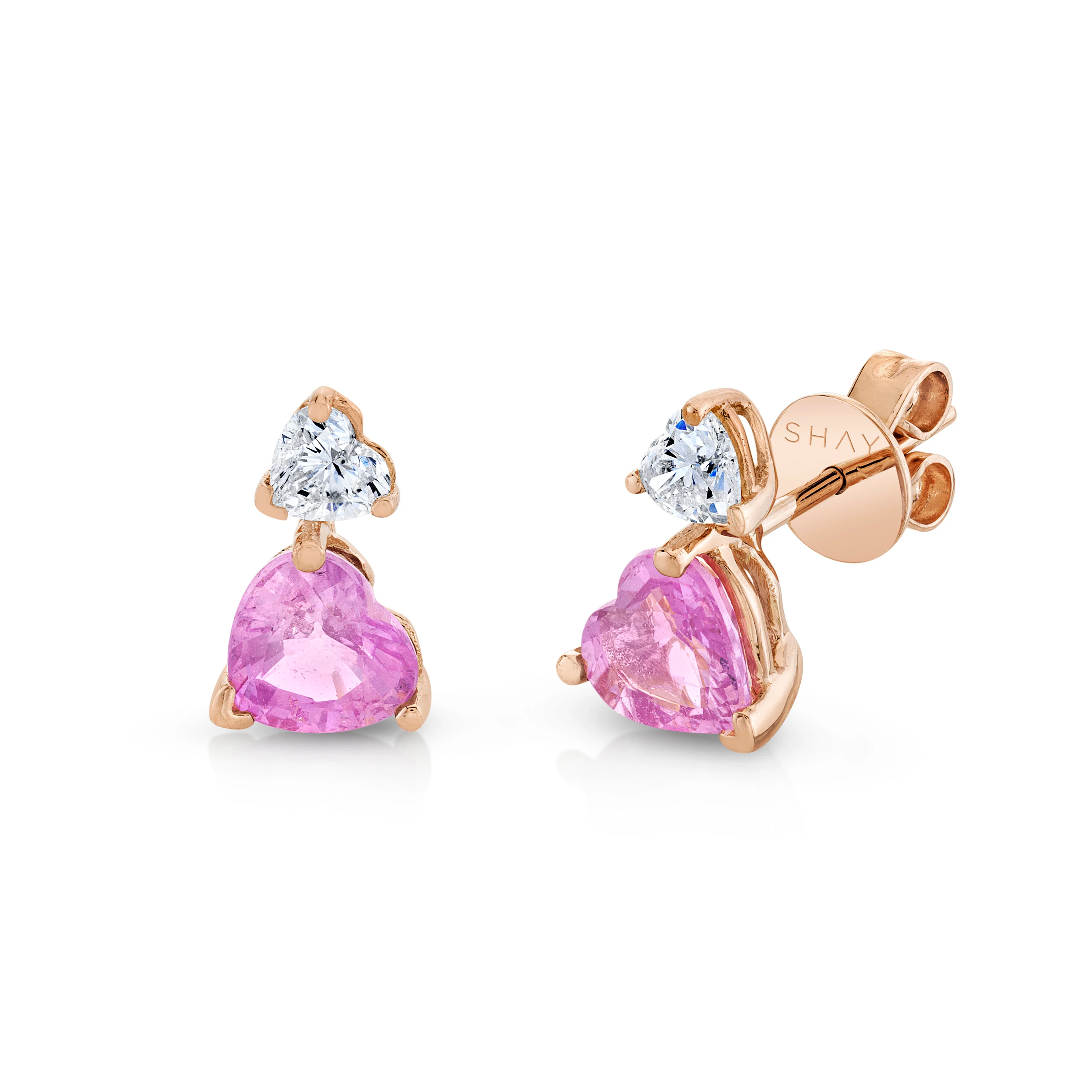 READY TO SHIP PINK SAPPHIRE & DIAMOND HEART STEP STUDS